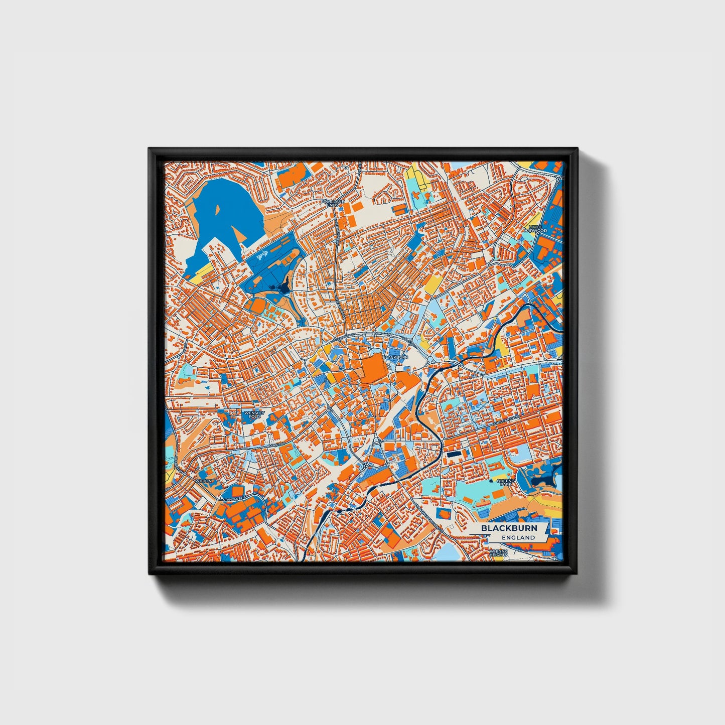 Blackburn England Colorful City Map Canvas Print • Black Framed
