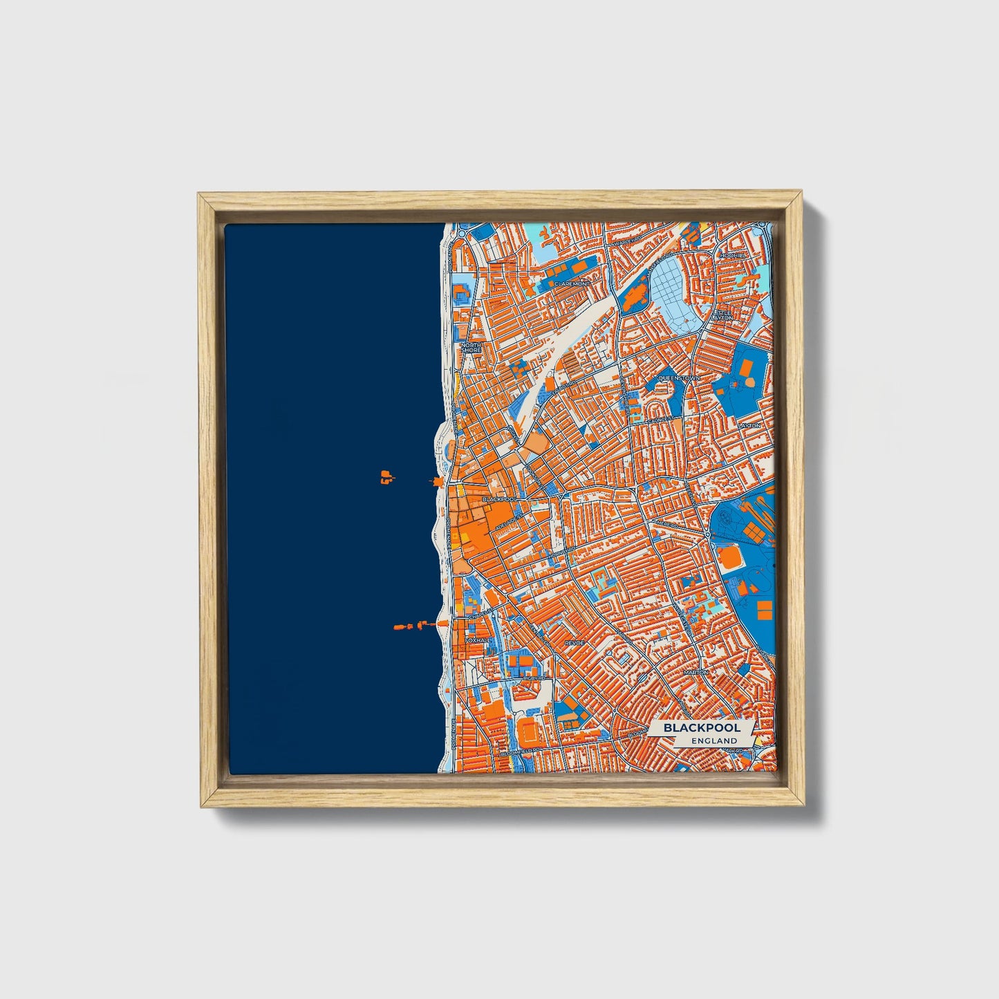 Blackpool England Colorful City Map Canvas Print • Natural Wooden Framed