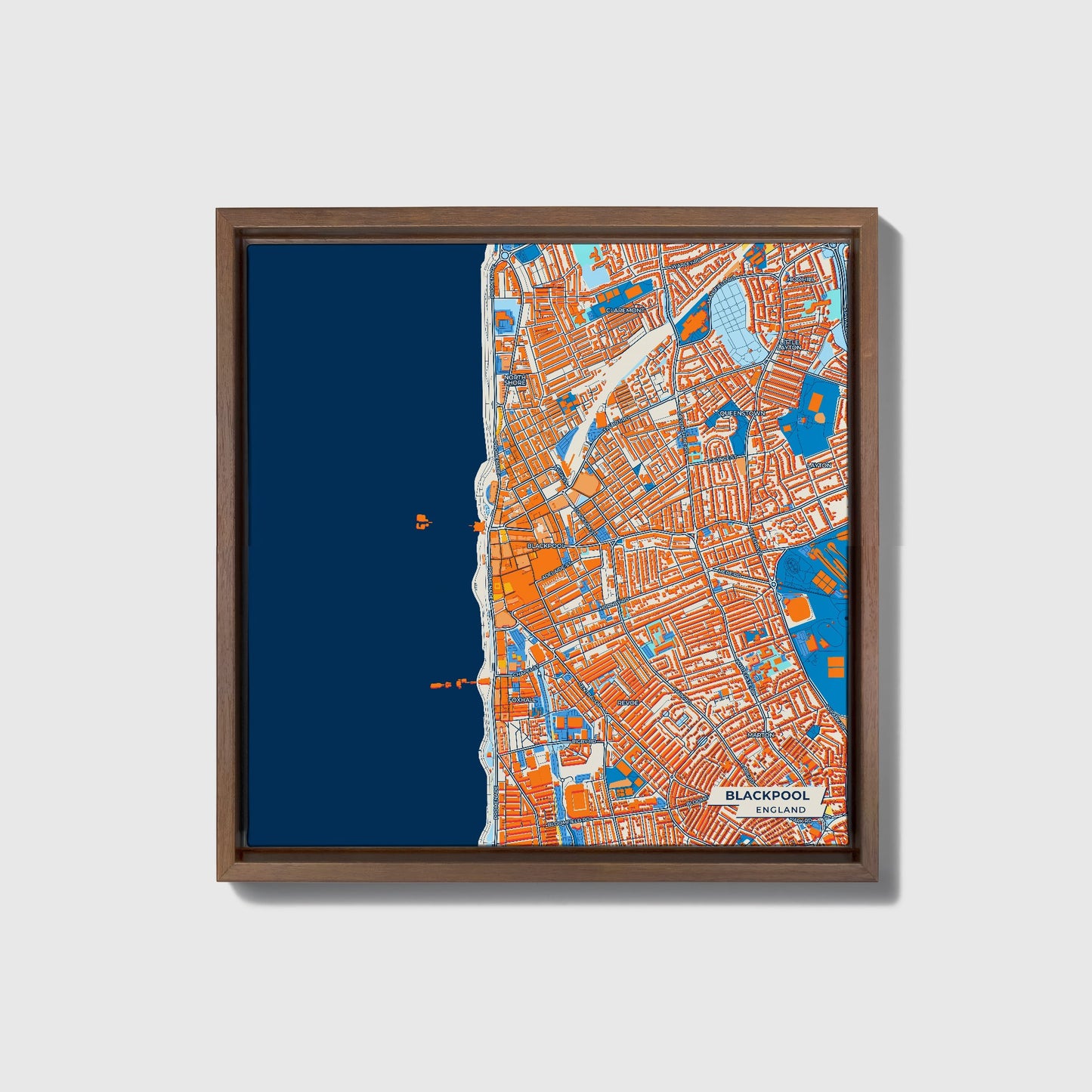 Blackpool England Colorful City Map Canvas Print • Dark Wooden Framed