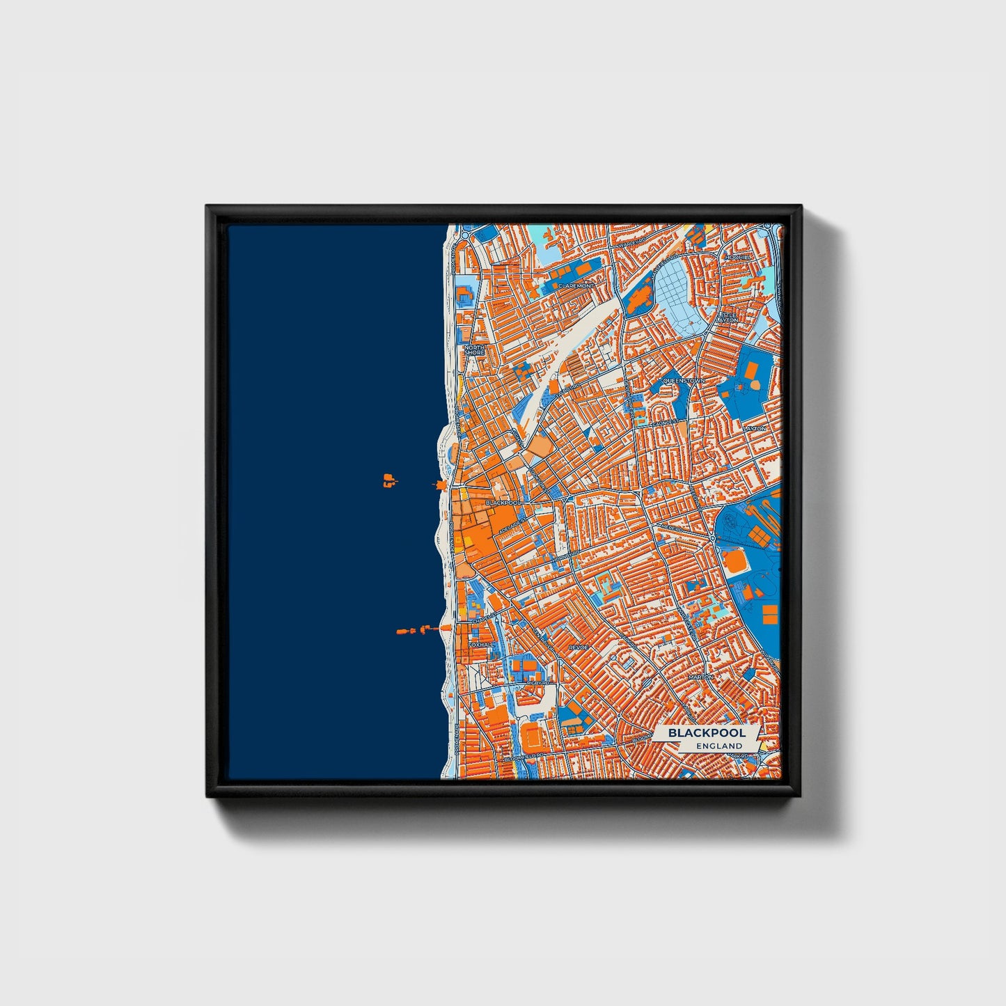 Blackpool England Colorful City Map Canvas Print • Black Framed