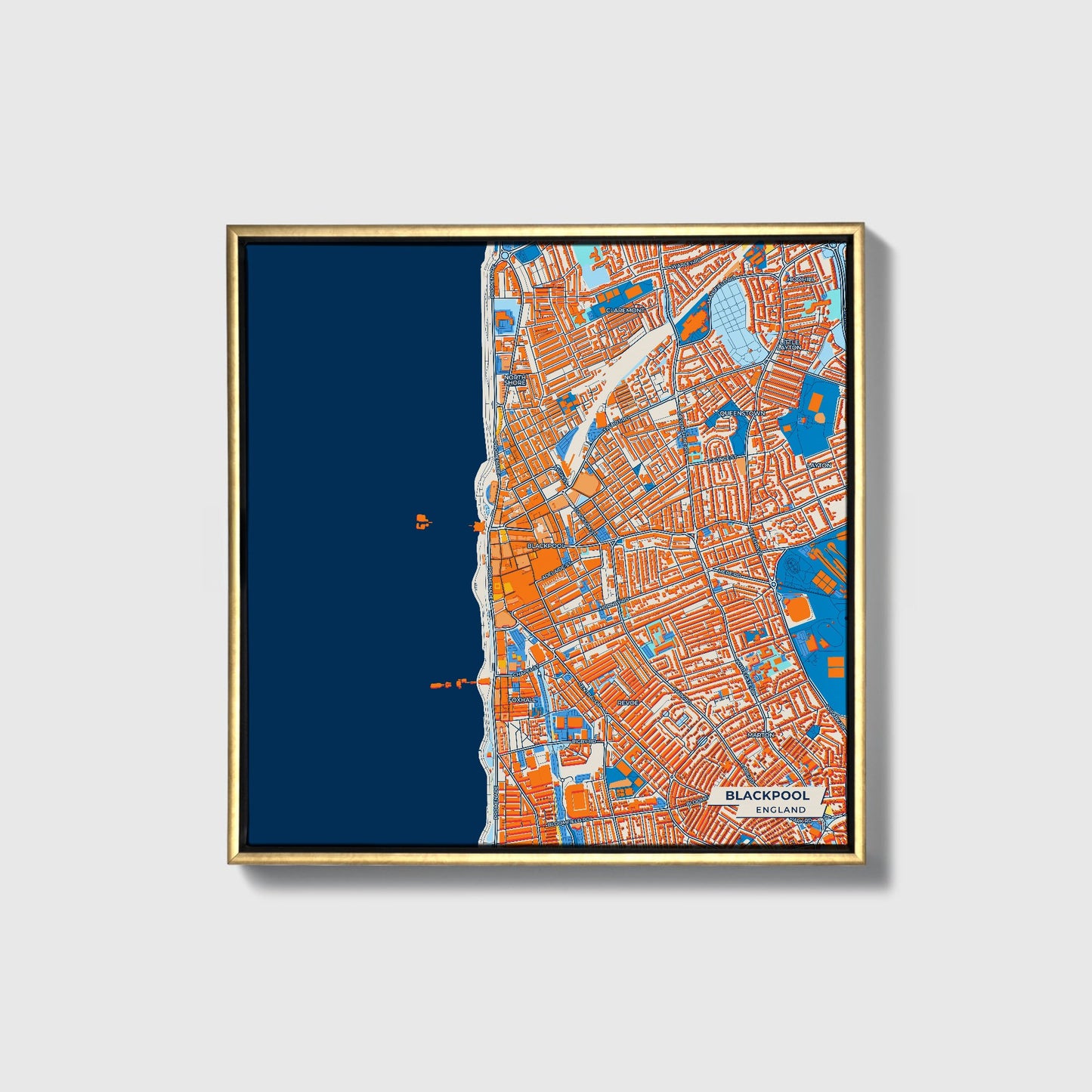 Blackpool England Colorful City Map Canvas Print • Gold Framed