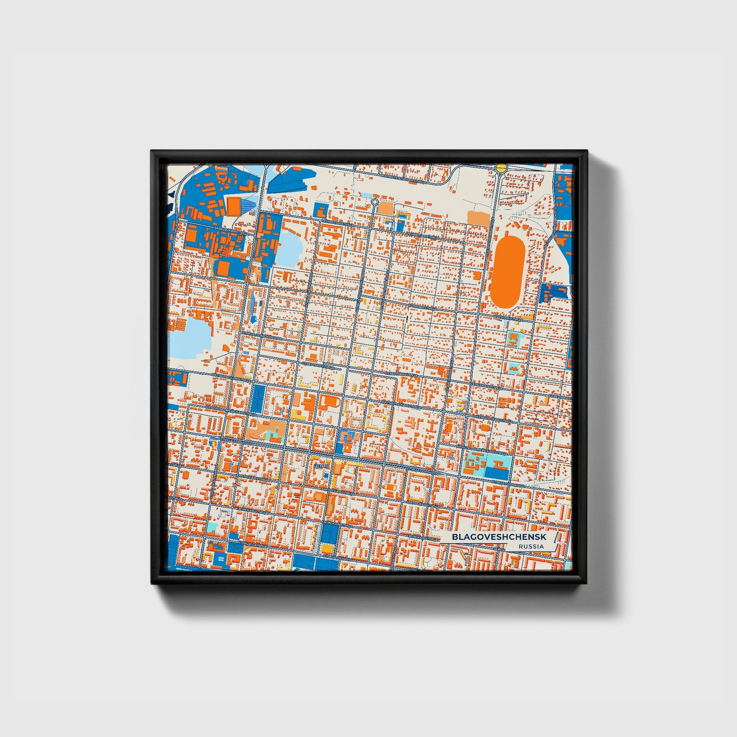 Благовещенск Russia Colorful City Map Canvas Print • Black Framed