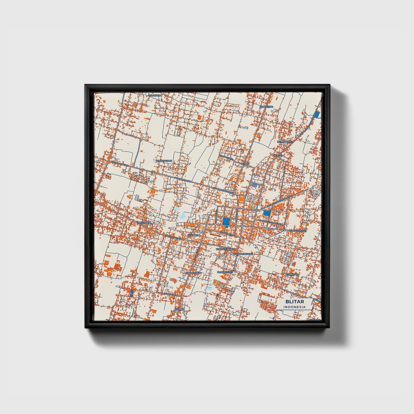 Blitar Indonesia Colorful City Map Canvas Print • Black Framed