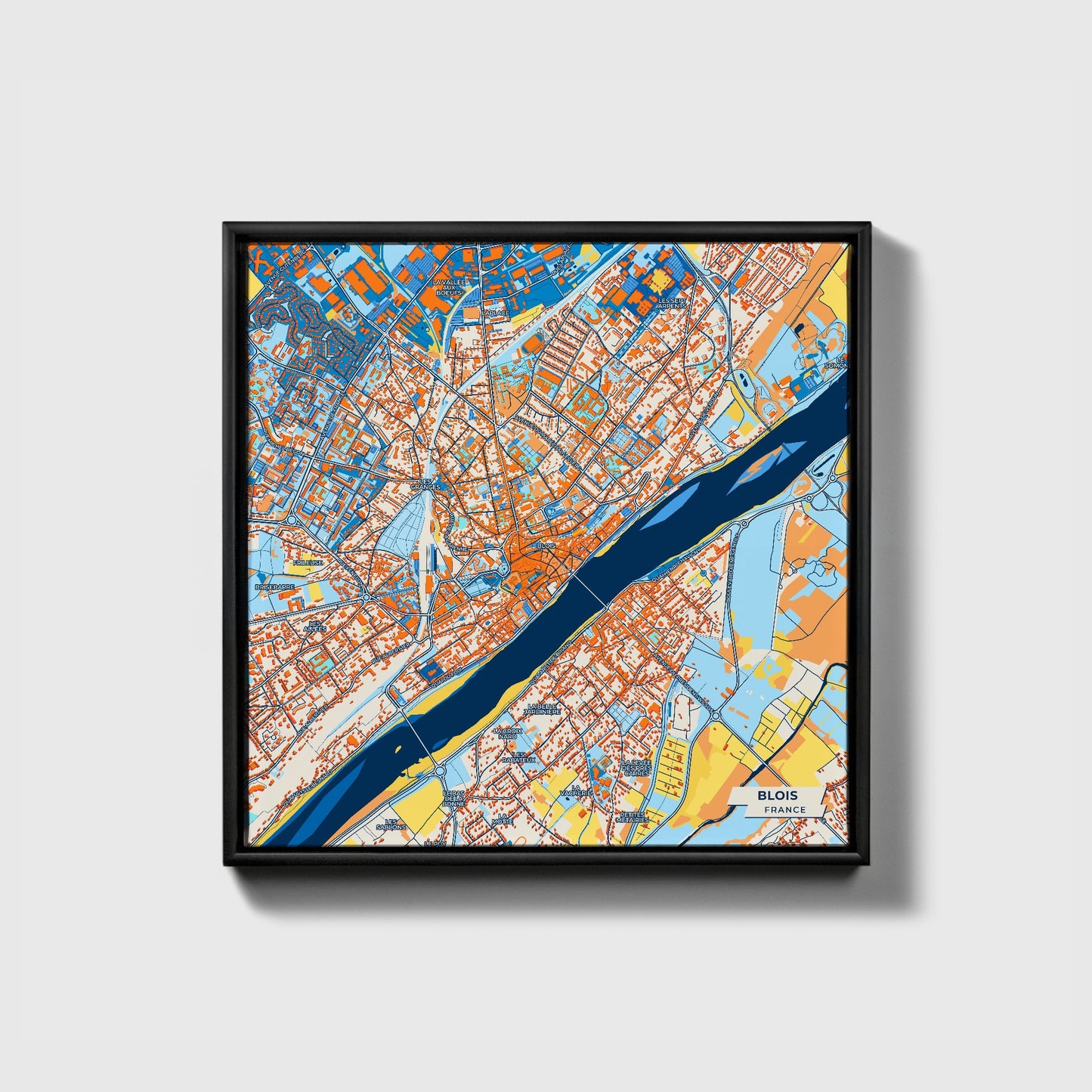 Blois France Colorful City Map Canvas Print • Black Framed