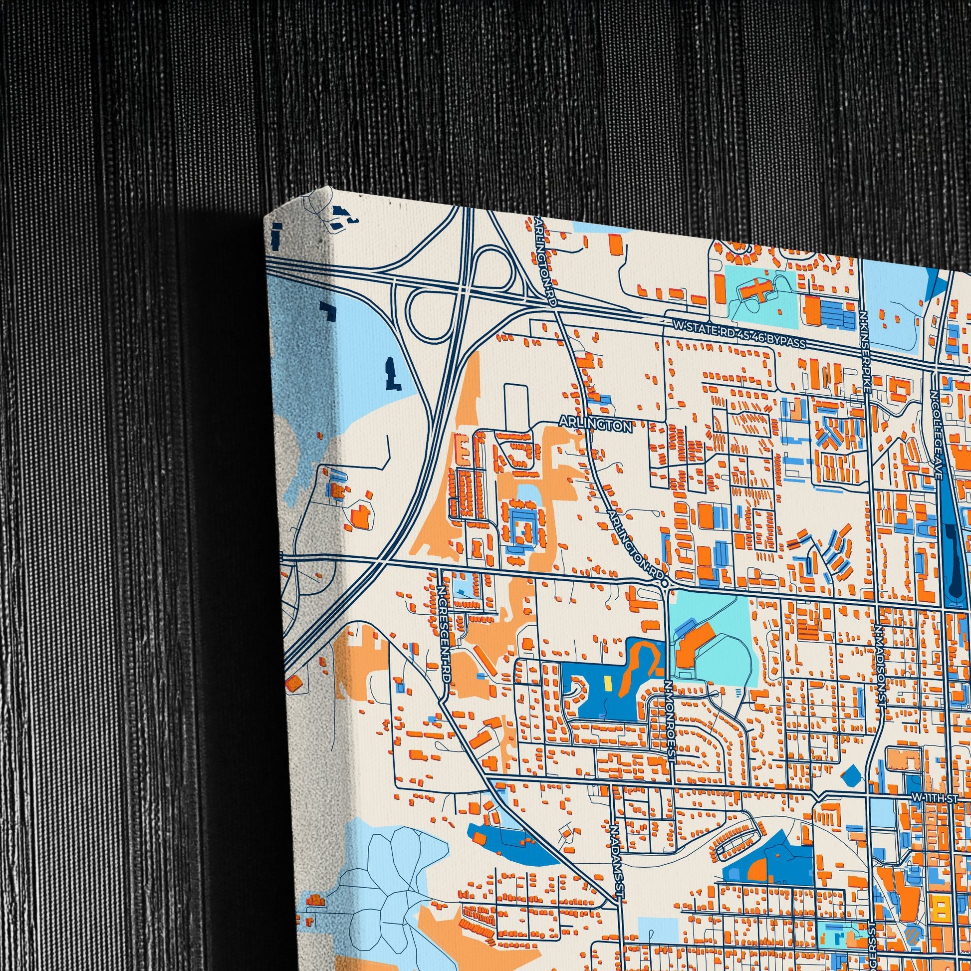 Bloomington Indiana Colorful City Map Canvas Print Detail