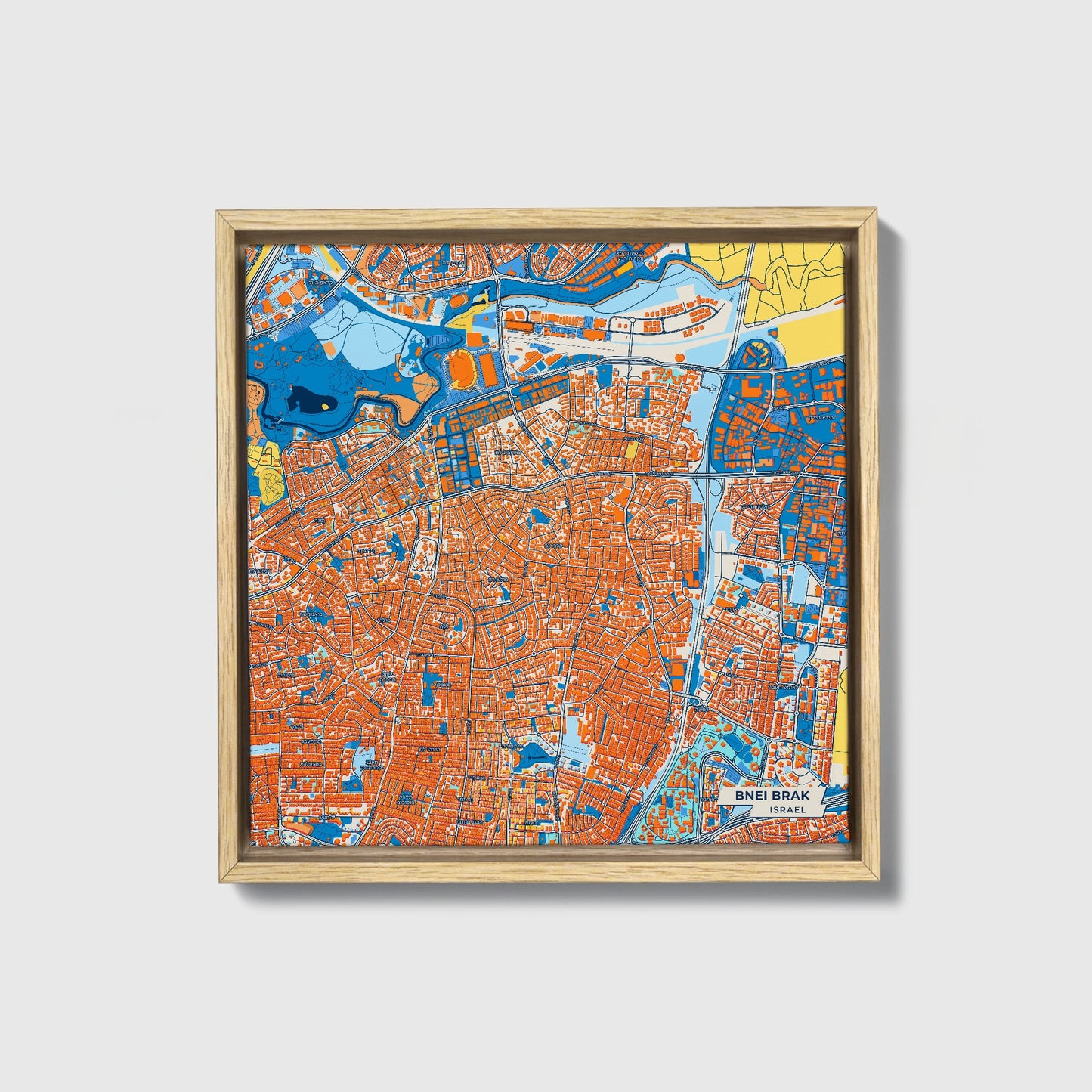 Bnei Brak Israel Colorful City Map Canvas Print • Natural Wooden Framed