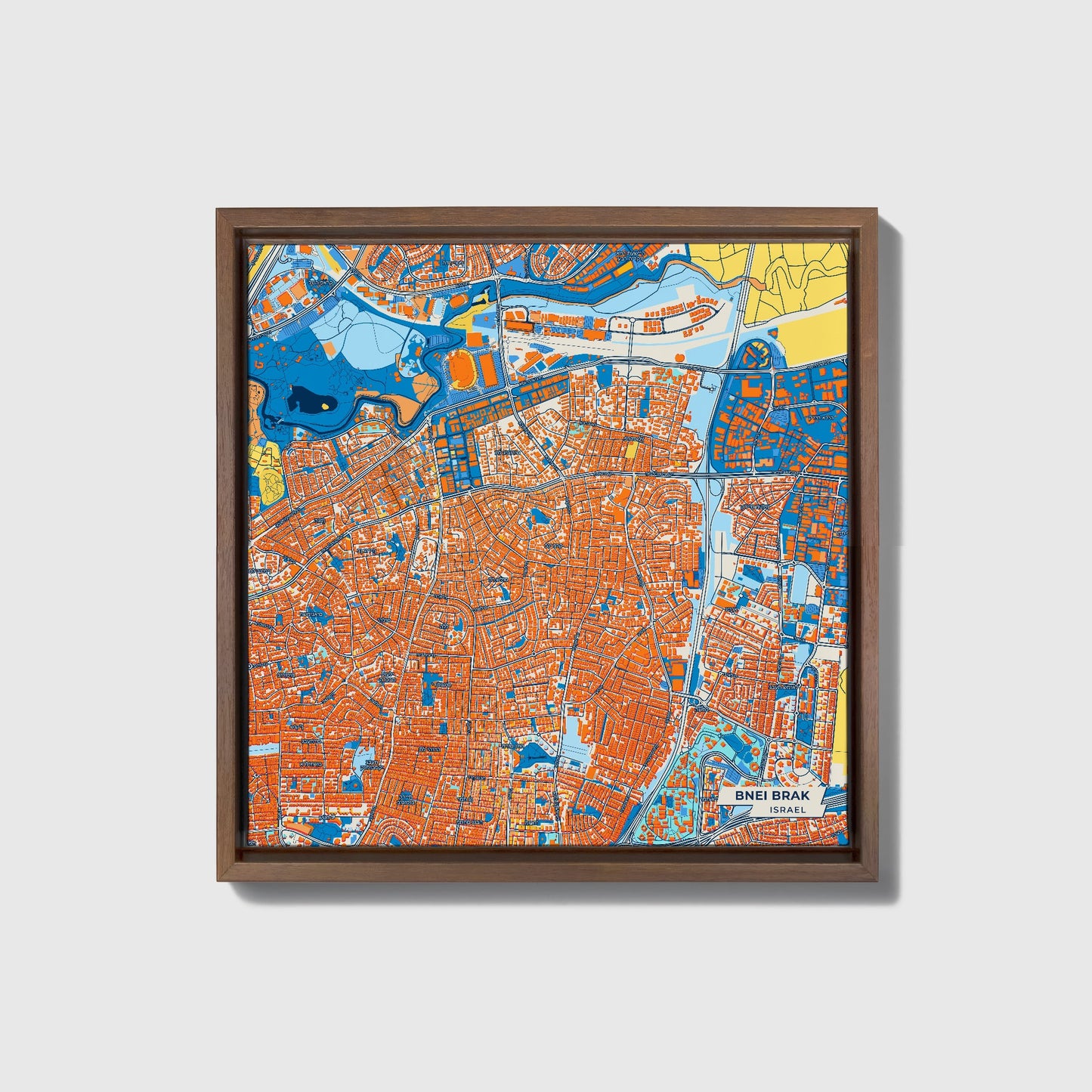 Bnei Brak Israel Colorful City Map Canvas Print • Dark Wooden Framed