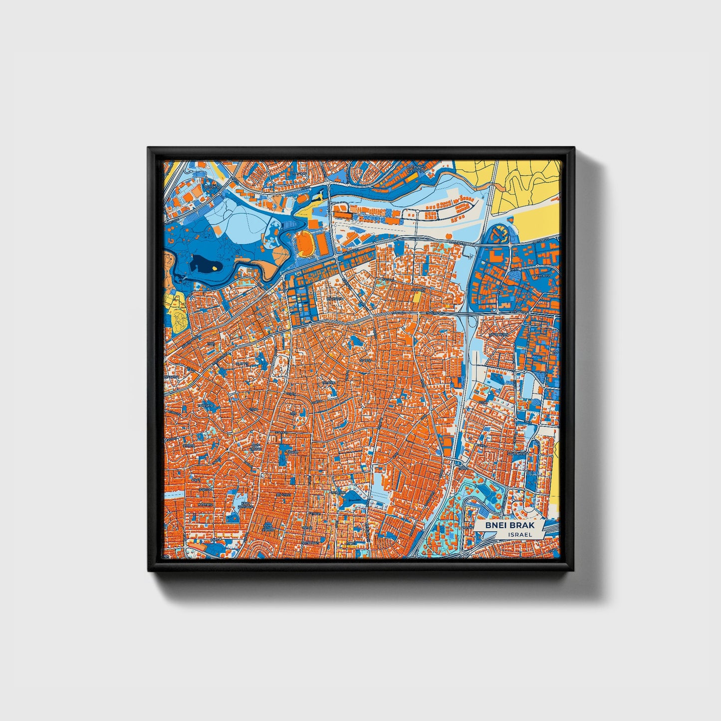 Bnei Brak Israel Colorful City Map Canvas Print • Black Framed