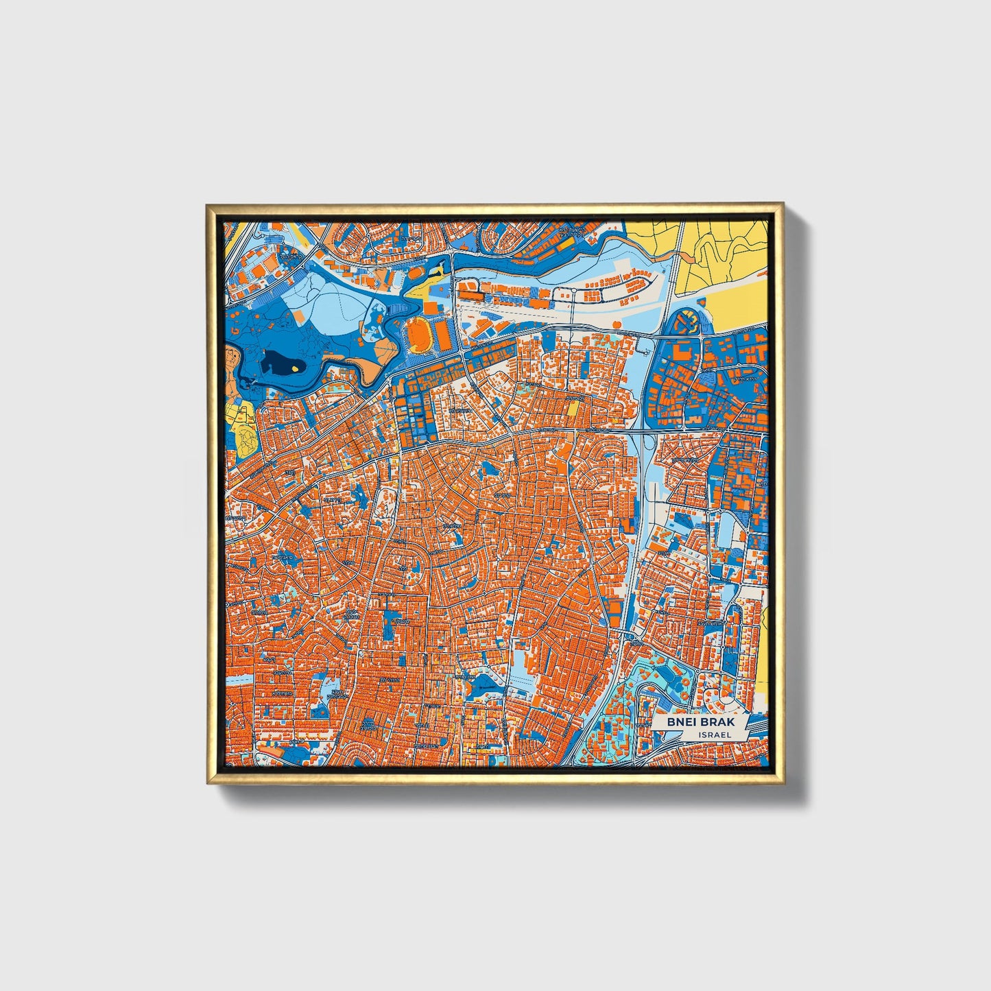 Bnei Brak Israel Colorful City Map Canvas Print • Gold Framed