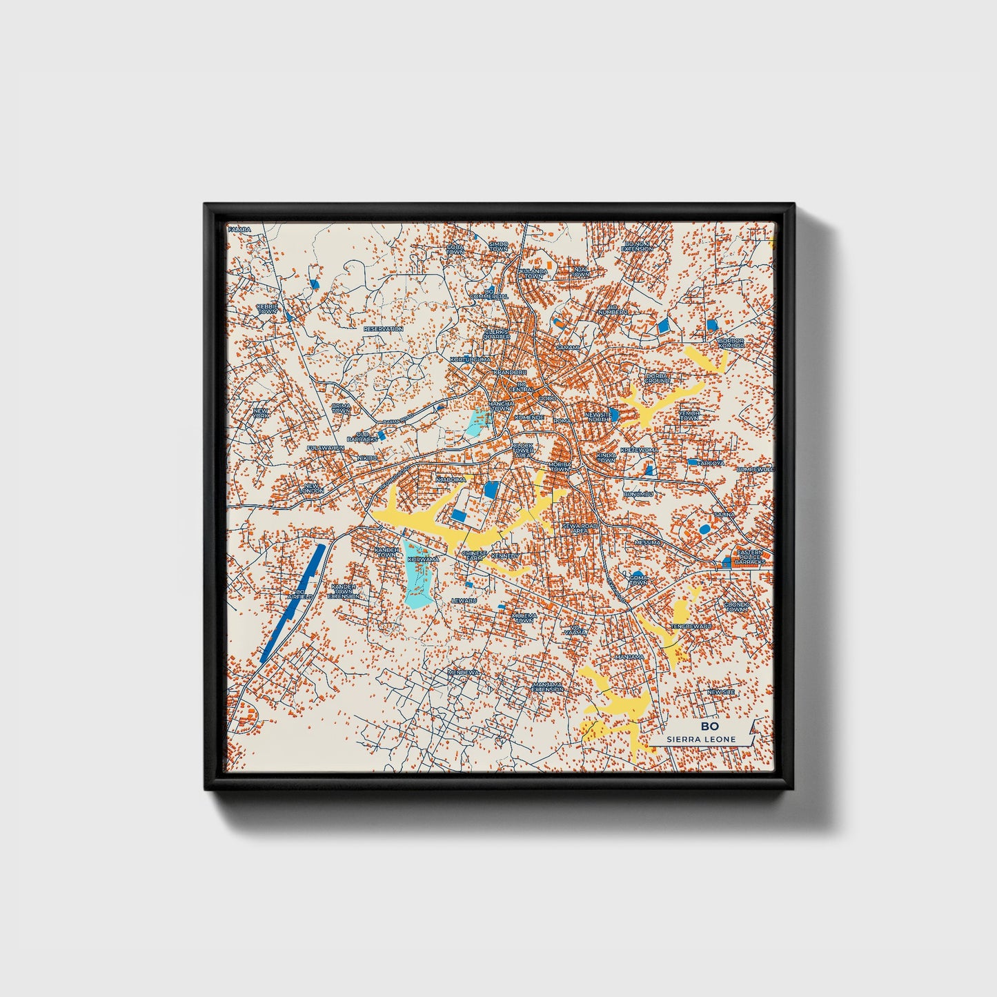 Bo Sierra Leone Colorful City Map Canvas Print • Black Framed