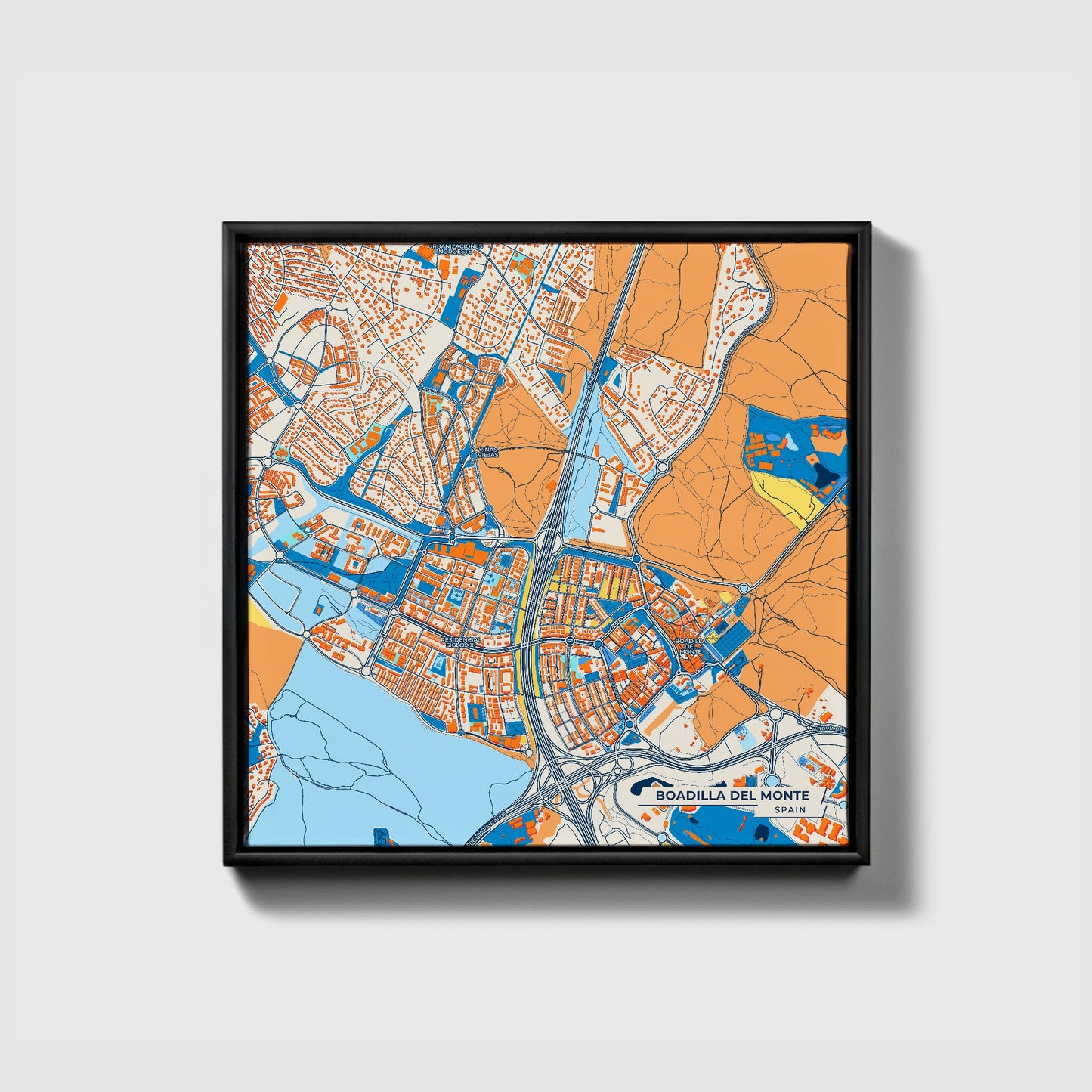 Boadilla Del Monte Spain Colorful City Map Canvas Print • Black Framed