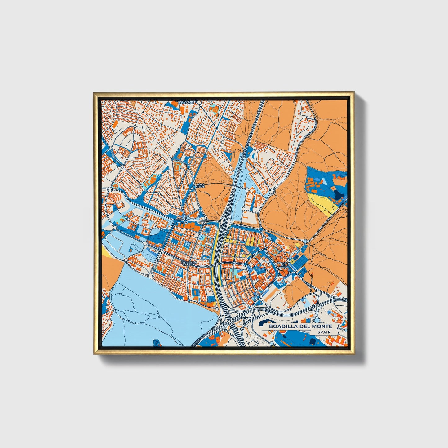 Boadilla Del Monte Spain Colorful City Map Canvas Print • Gold Framed