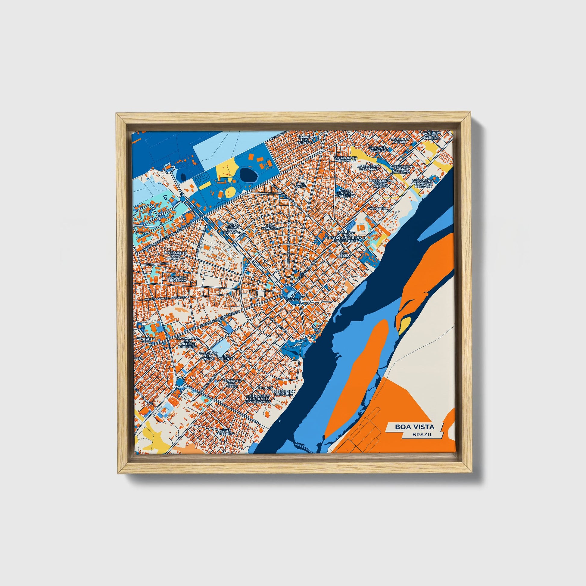 Boa Vista Brazil Colorful City Map Canvas Print • Natural Wooden Framed