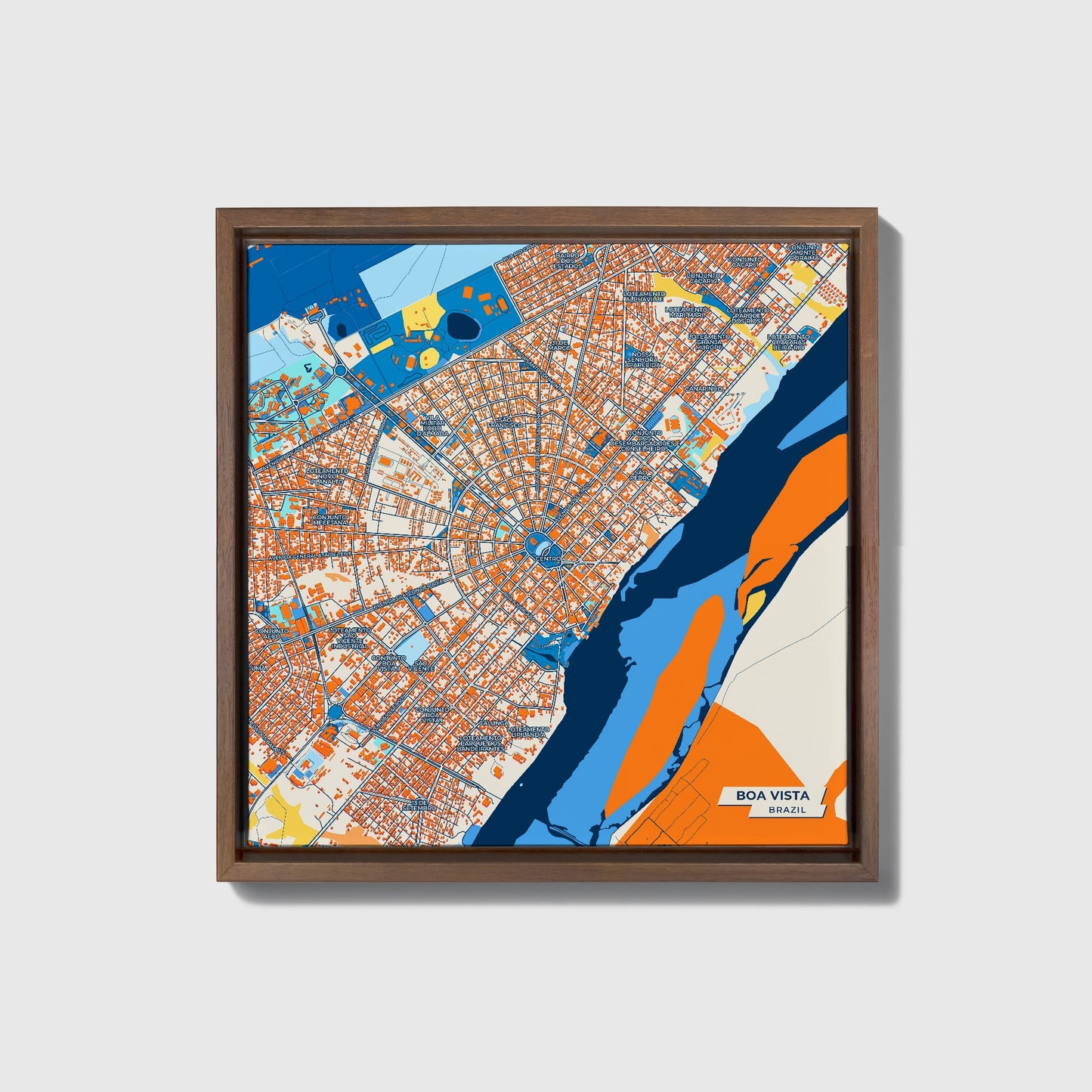 Boa Vista Brazil Colorful City Map Canvas Print • Dark Wooden Framed