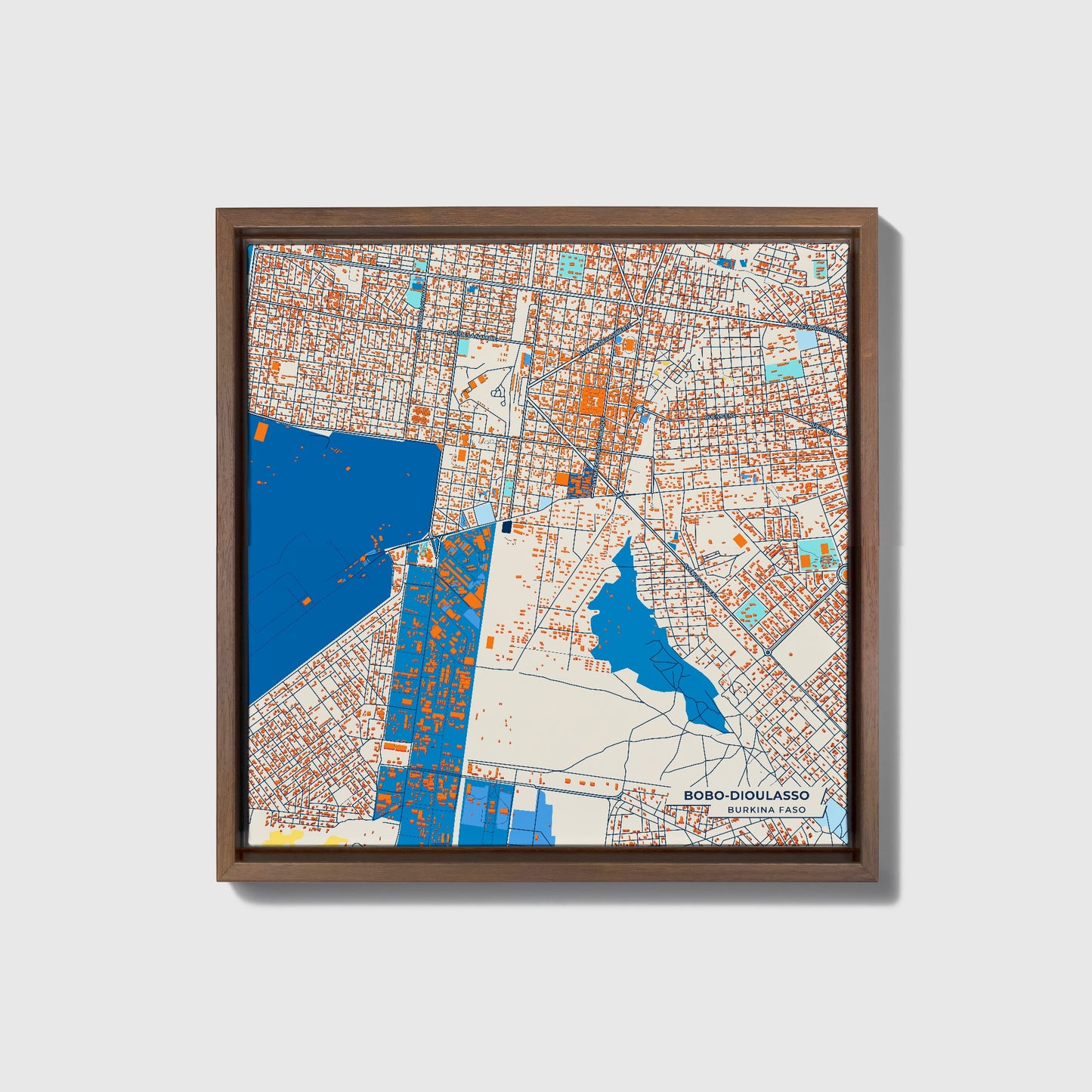 Bobo-Dioulasso Burkina Faso Colorful City Map Canvas Print • Dark Wooden Framed