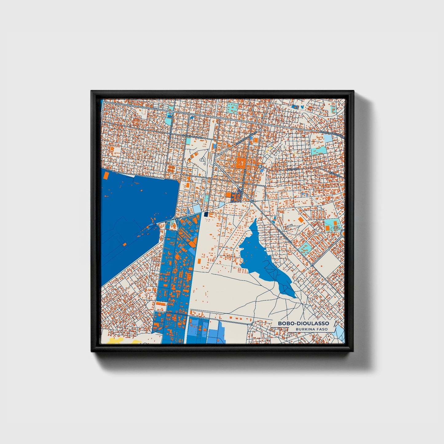Bobo-Dioulasso Burkina Faso Colorful City Map Canvas Print • Black Framed