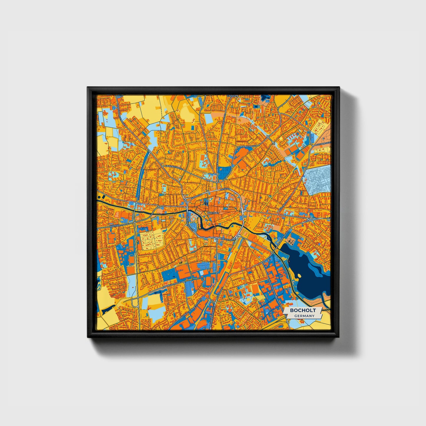 Bocholt Germany Colorful City Map Canvas Print • Black Framed