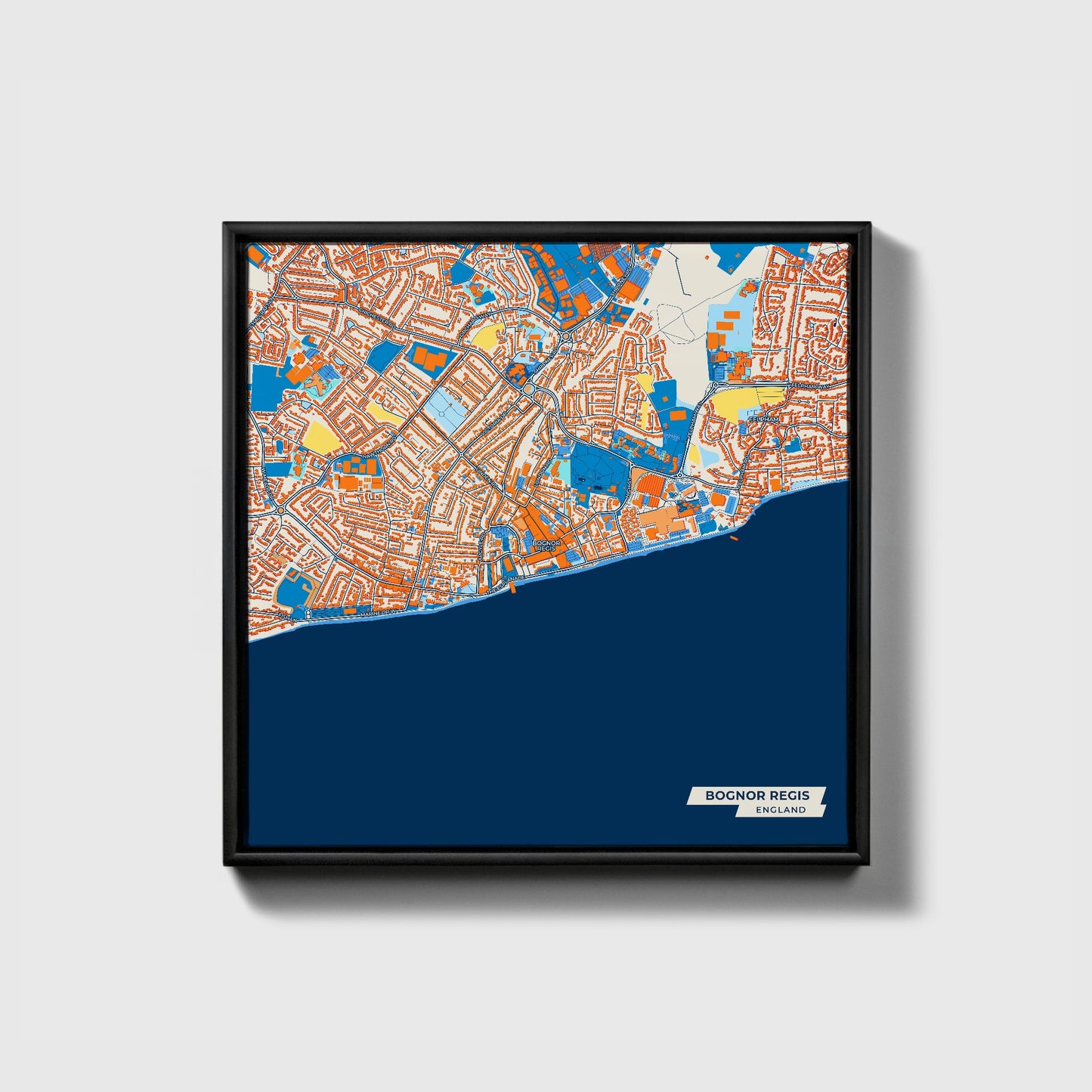 Bognor Regis England Colorful City Map Canvas Print • Black Framed