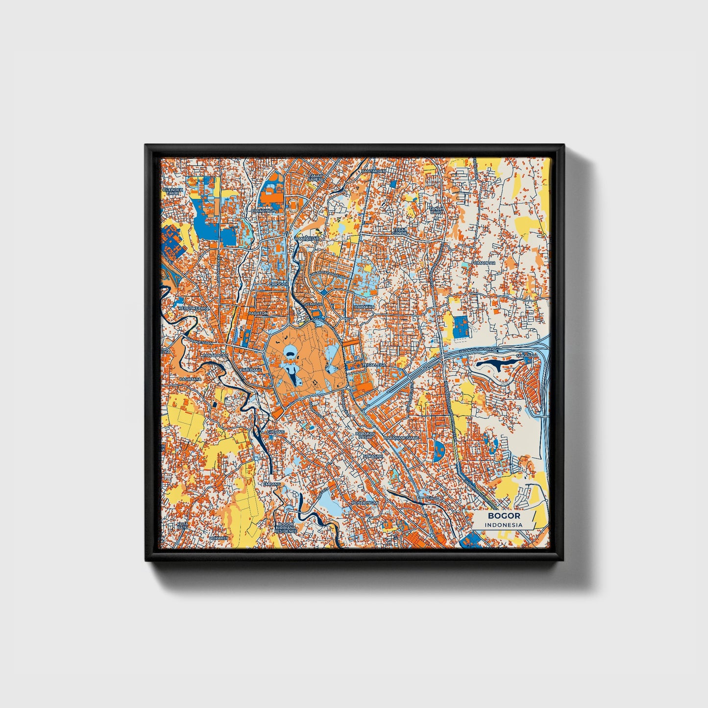 Bogor Indonesia Colorful City Map Canvas Print • Black Framed