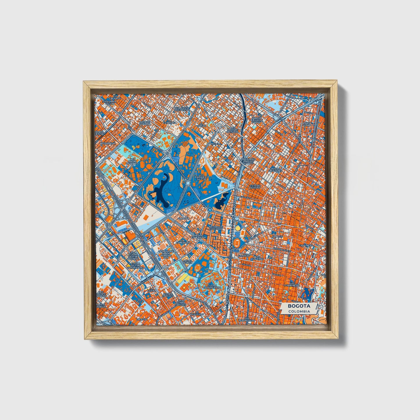 Bogota Colombia Colorful City Map Canvas Print • Natural Wooden Framed