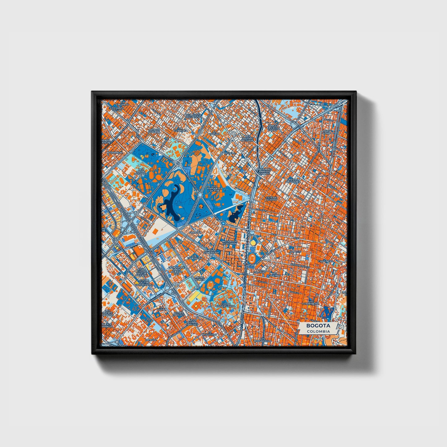 Bogota Colombia Colorful City Map Canvas Print • Black Framed