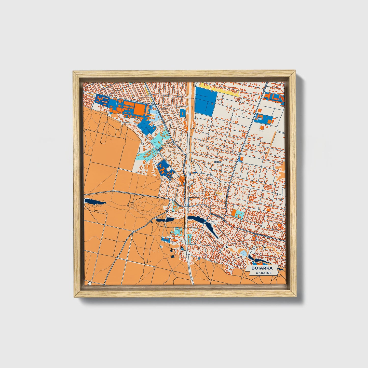 Боярка Ukraine Colorful City Map Canvas Print • Natural Wooden Framed