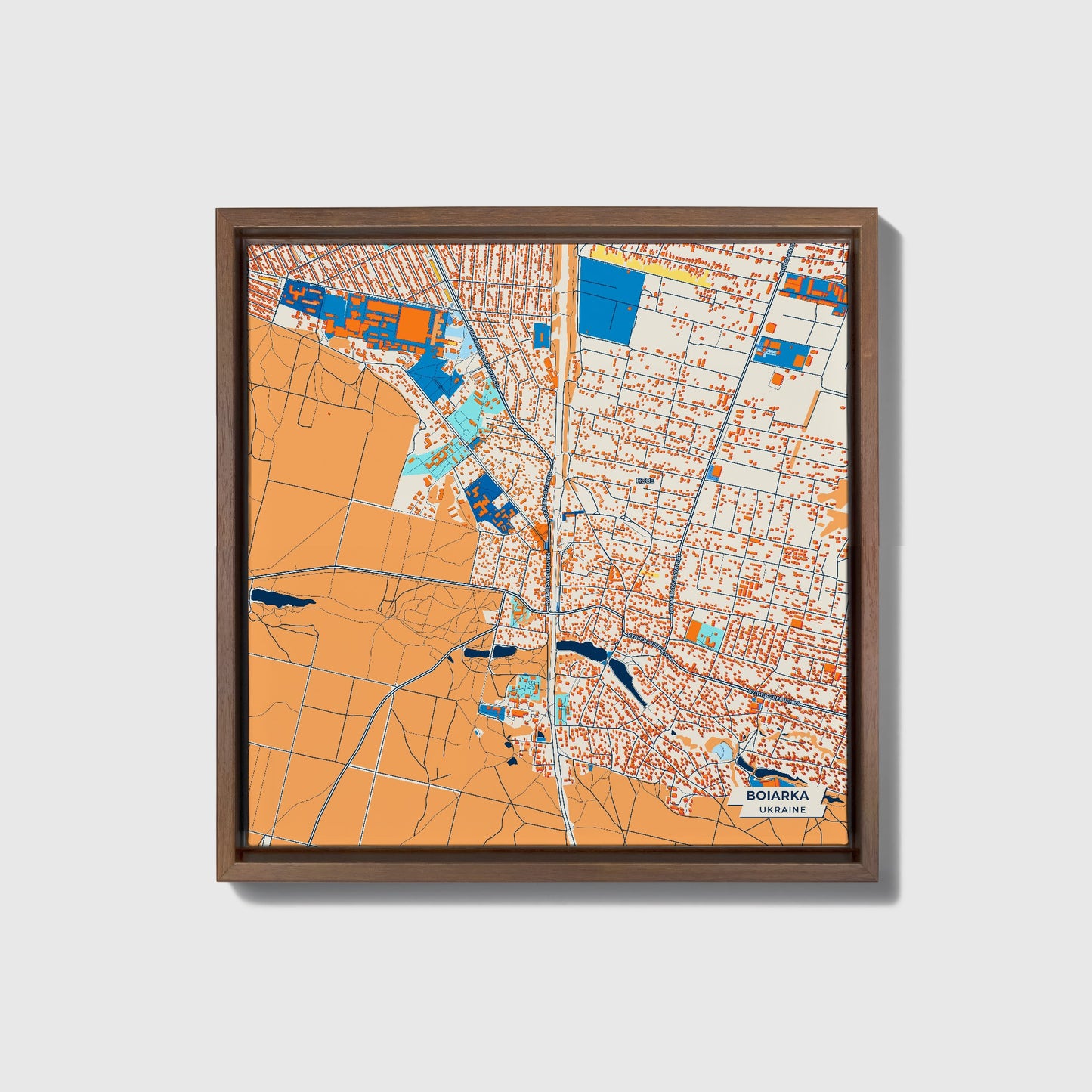 Боярка Ukraine Colorful City Map Canvas Print • Dark Wooden Framed