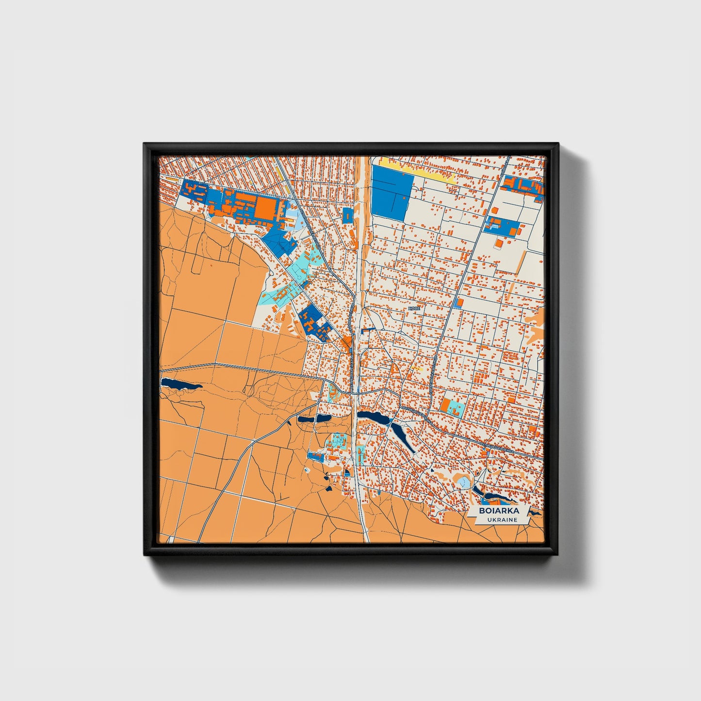 Боярка Ukraine Colorful City Map Canvas Print • Black Framed