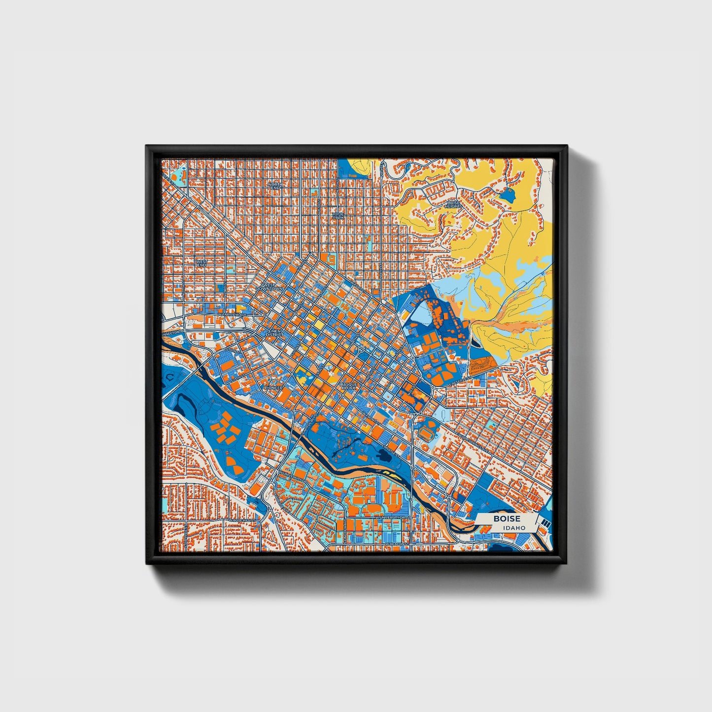 Boise Idaho Colorful City Map Canvas Print • Black Framed