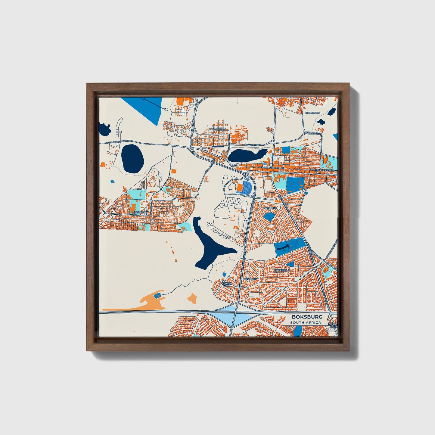 Boksburg South Africa Colorful City Map Canvas Print • Dark Wooden Framed