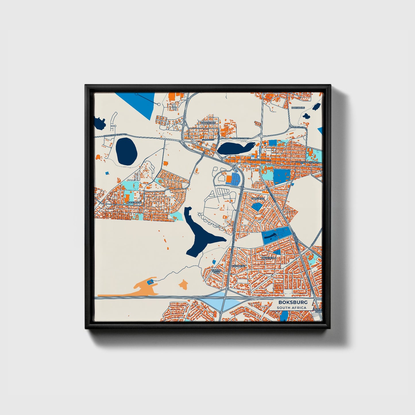 Boksburg South Africa Colorful City Map Canvas Print • Black Framed