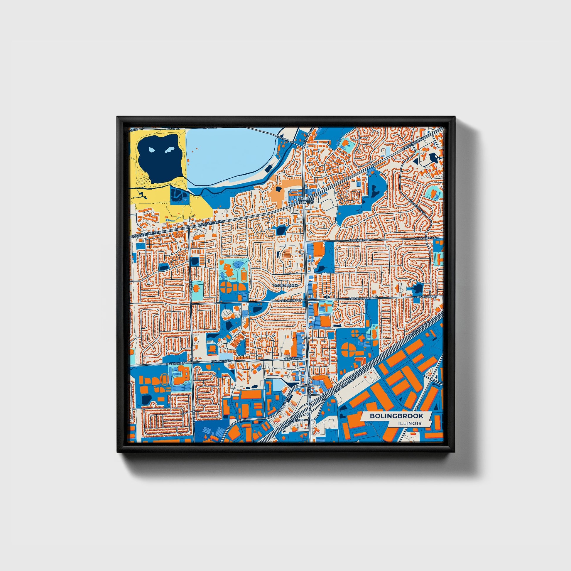Bolingbrook Illinois Colorful City Map Canvas Print • Black Framed