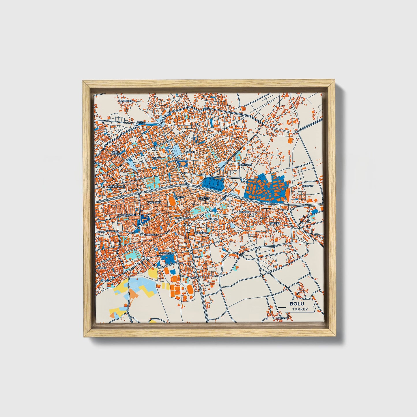 Bolu Turkey Colorful City Map Canvas Print • Natural Wooden Framed