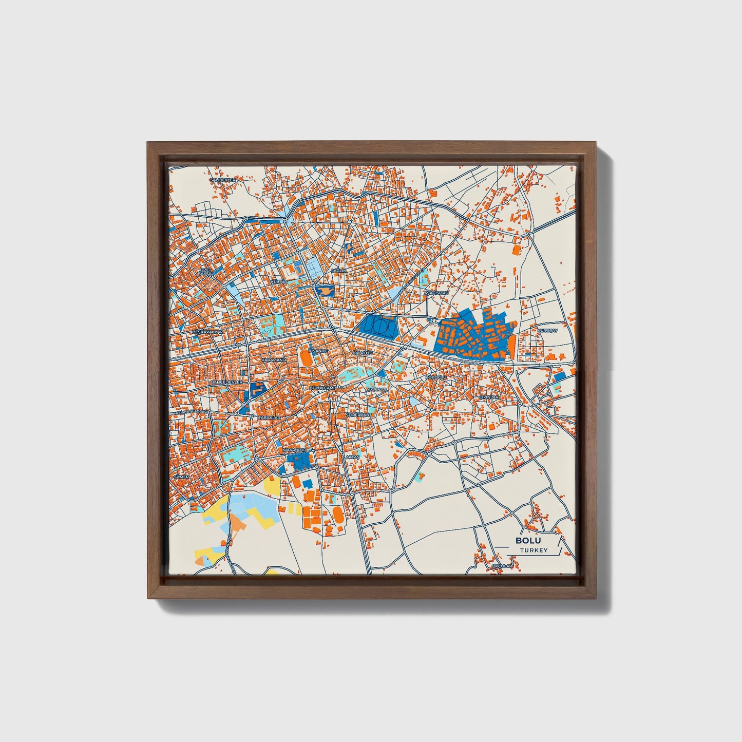 Bolu Turkey Colorful City Map Canvas Print • Dark Wooden Framed