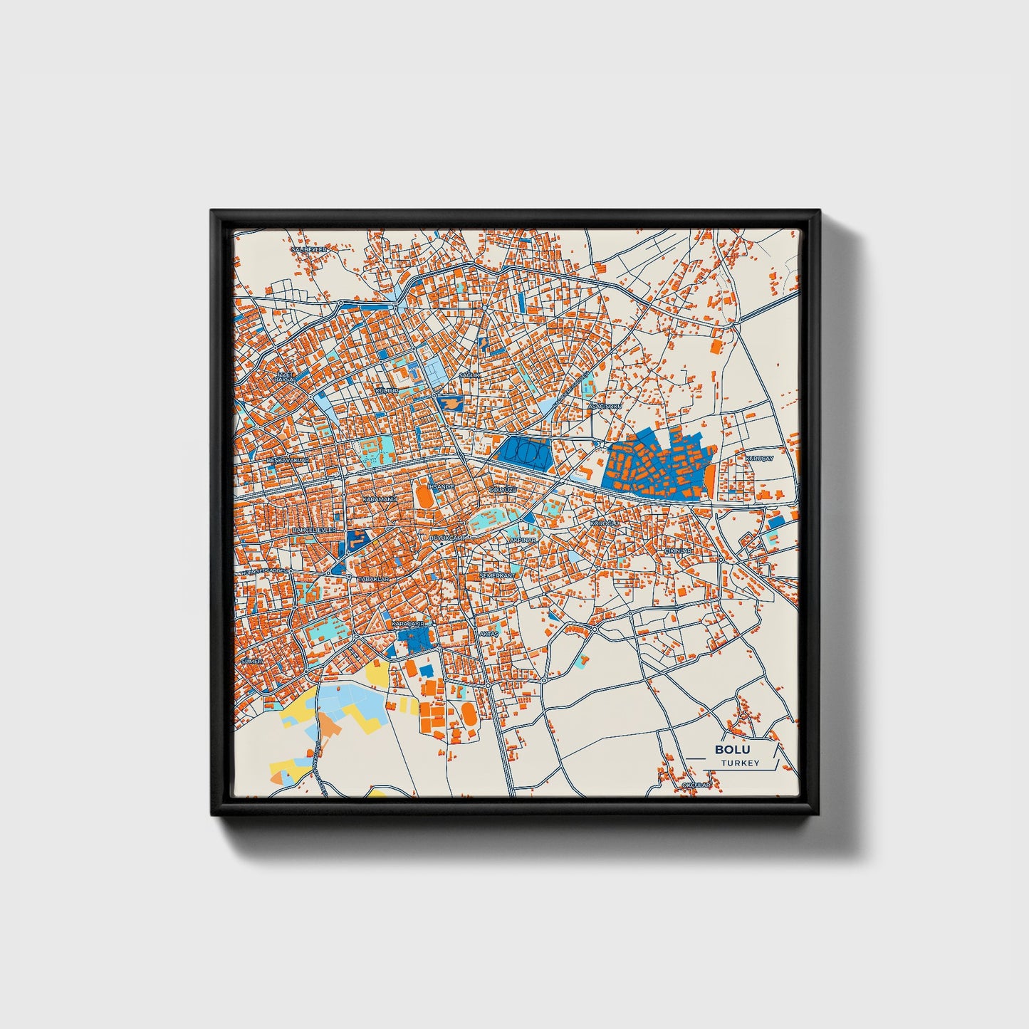 Bolu Turkey Colorful City Map Canvas Print • Black Framed