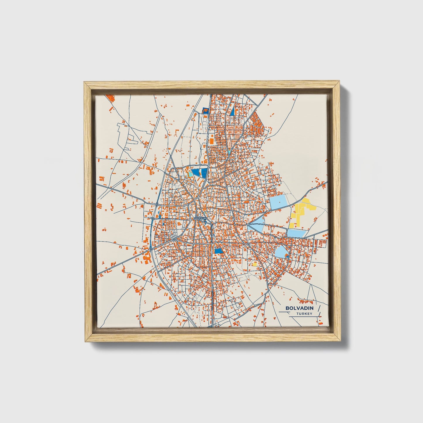 Bolvadin Turkey Colorful City Map Canvas Print • Natural Wooden Framed