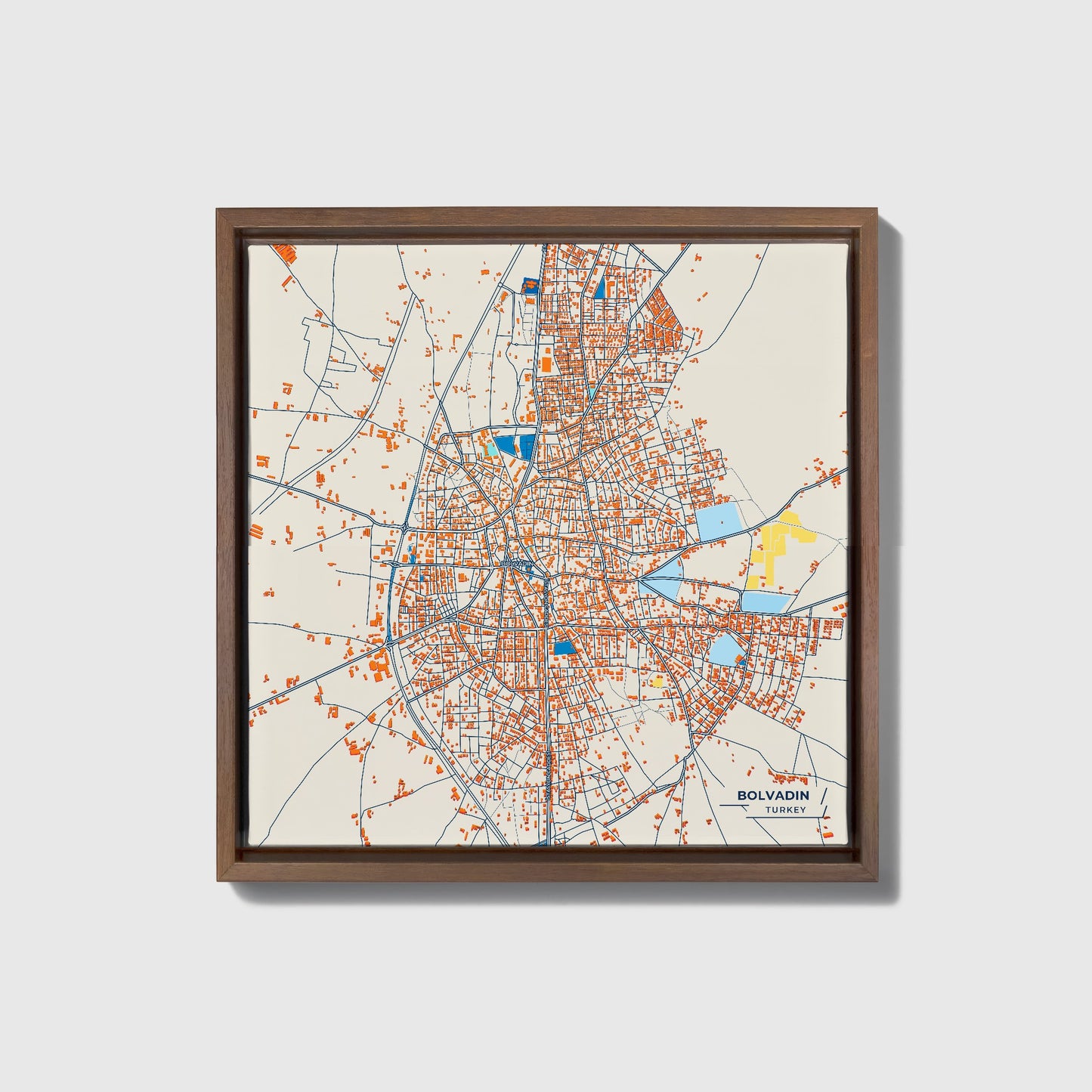 Bolvadin Turkey Colorful City Map Canvas Print • Dark Wooden Framed