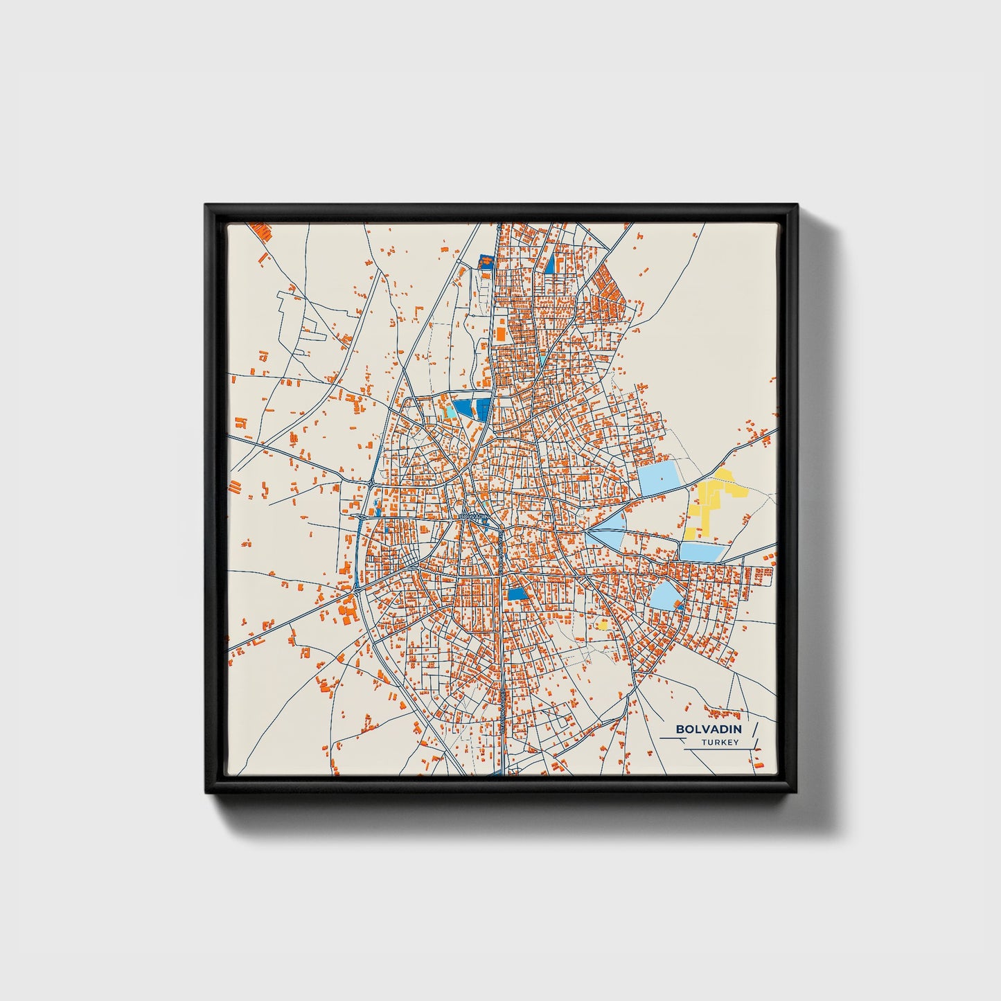 Bolvadin Turkey Colorful City Map Canvas Print • Black Framed