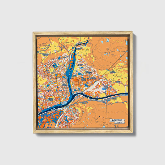 Bolzano Italy Colorful City Map Canvas Print • Natural Wooden Framed