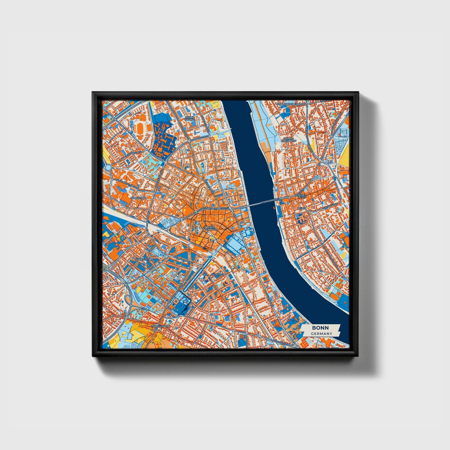 Bonn Germany Colorful City Map Canvas Print • Black Framed