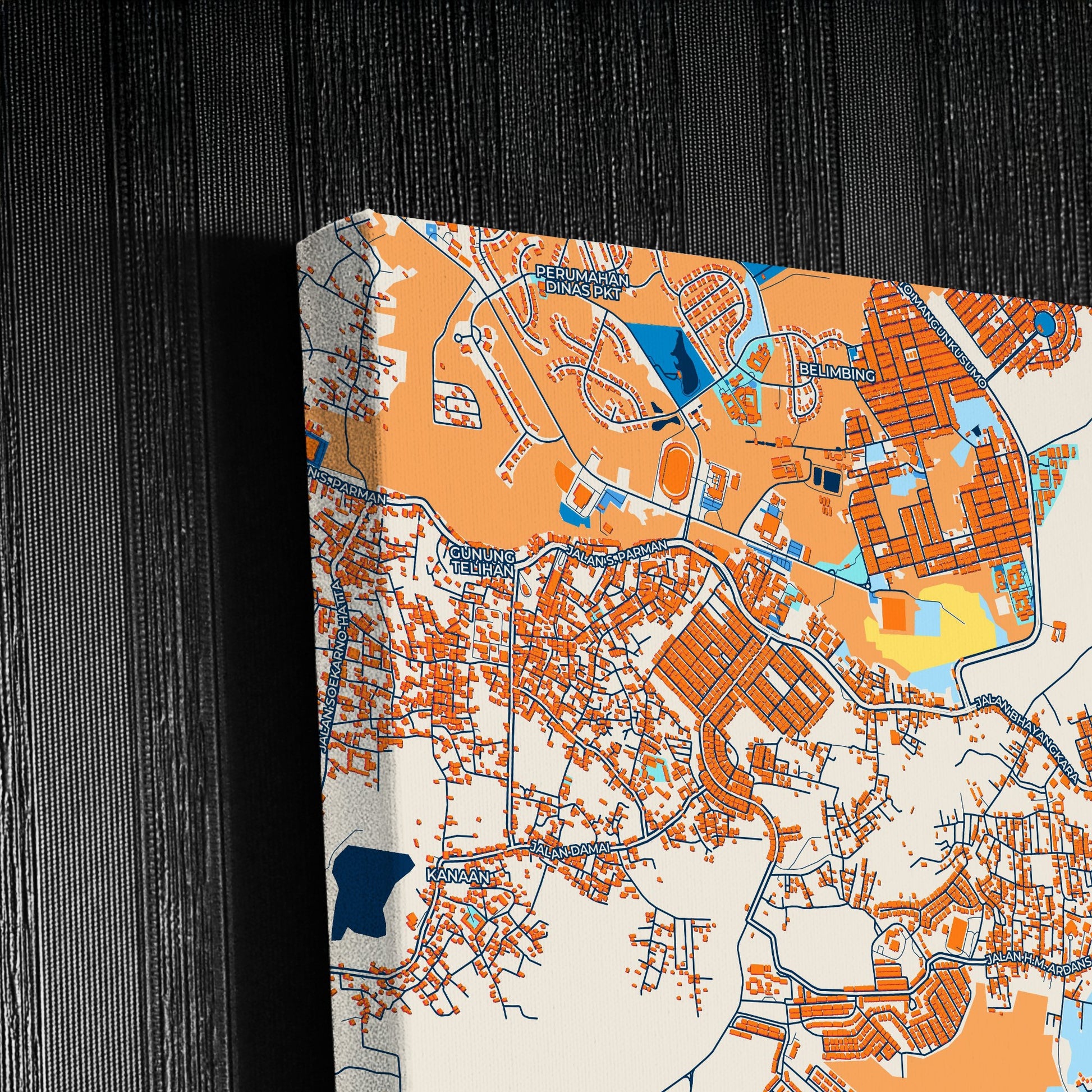 Bontang Indonesia Colorful City Map Canvas Print Detail