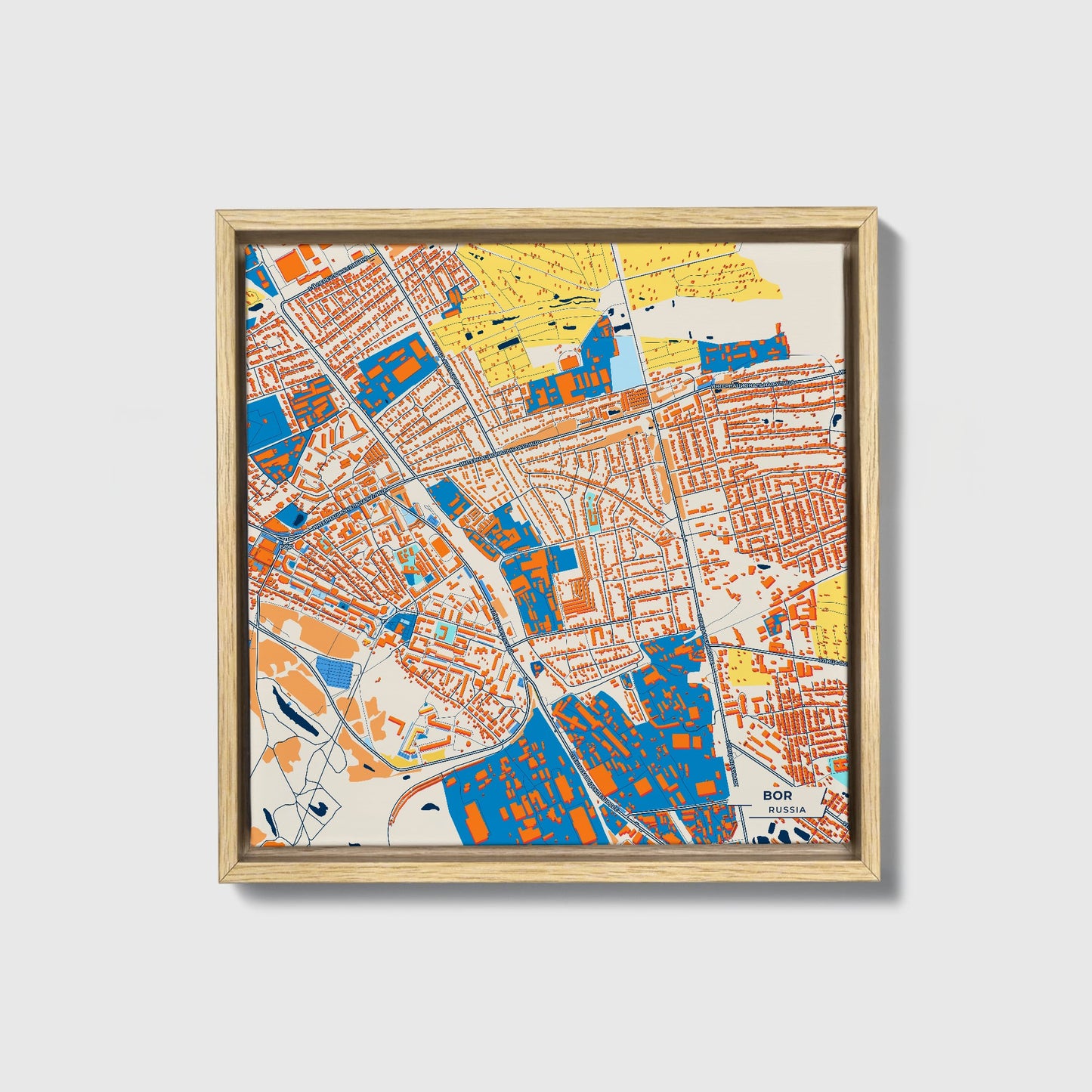 Бор Russia Colorful City Map Canvas Print • Natural Wooden Framed