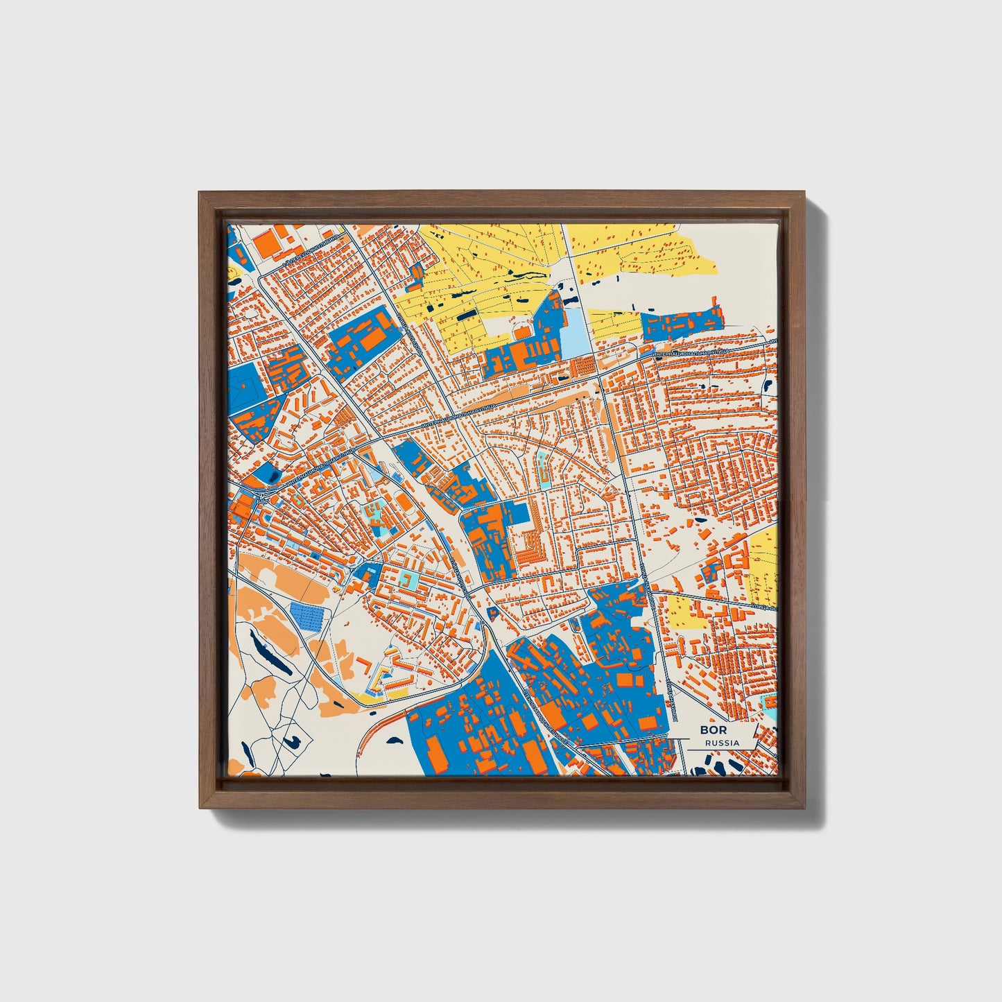 Бор Russia Colorful City Map Canvas Print • Dark Wooden Framed