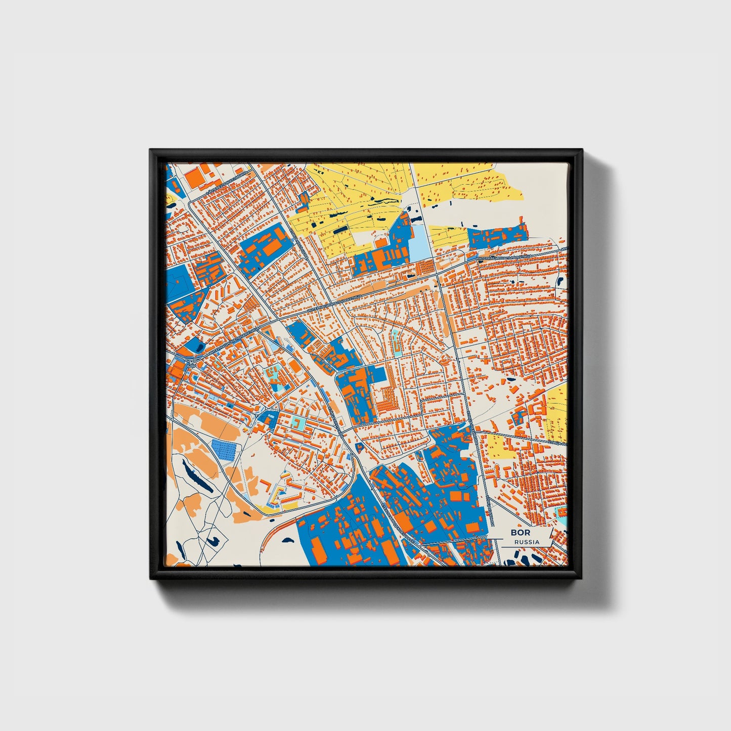 Бор Russia Colorful City Map Canvas Print • Black Framed
