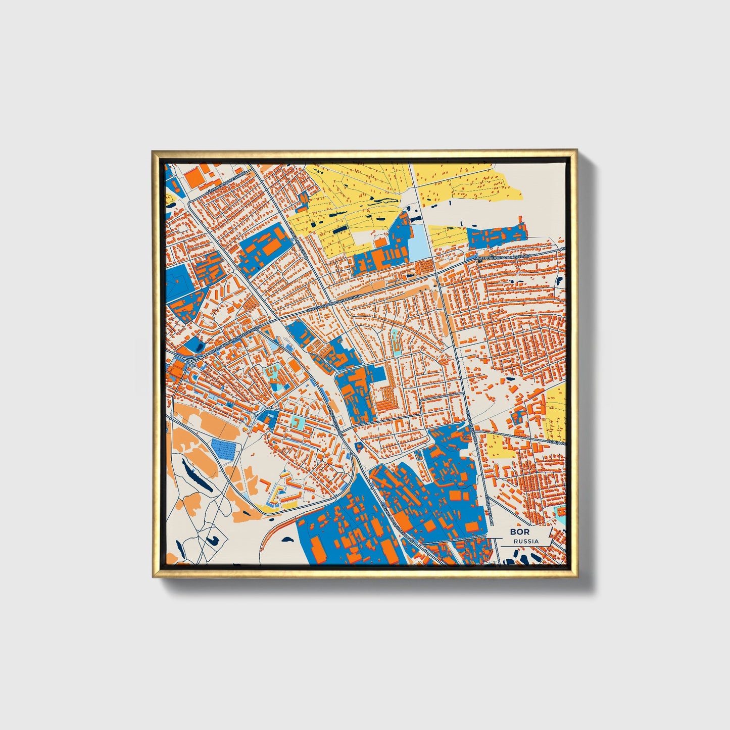 Бор Russia Colorful City Map Canvas Print • Gold Framed