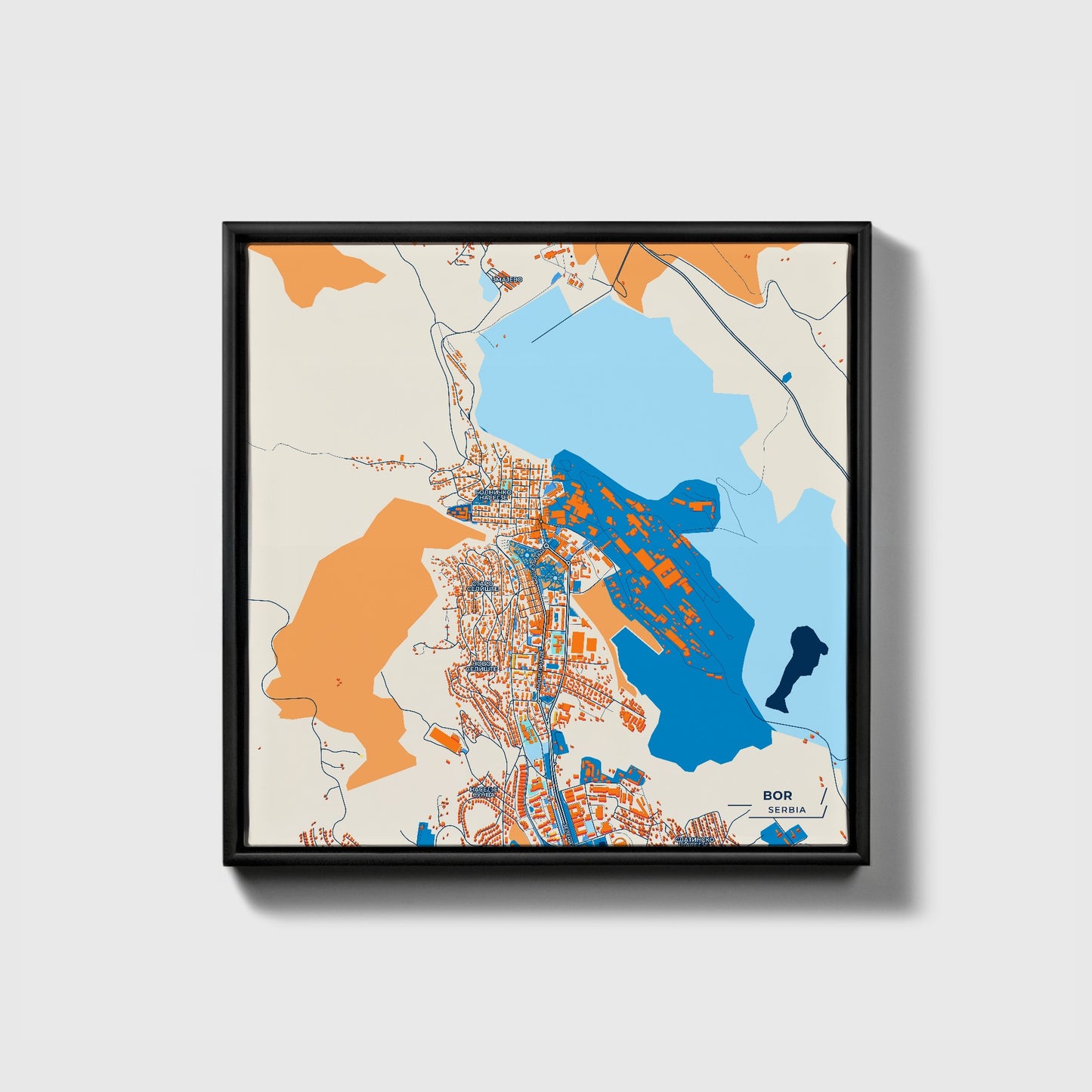 Бор Serbia Colorful City Map Canvas Print • Black Framed
