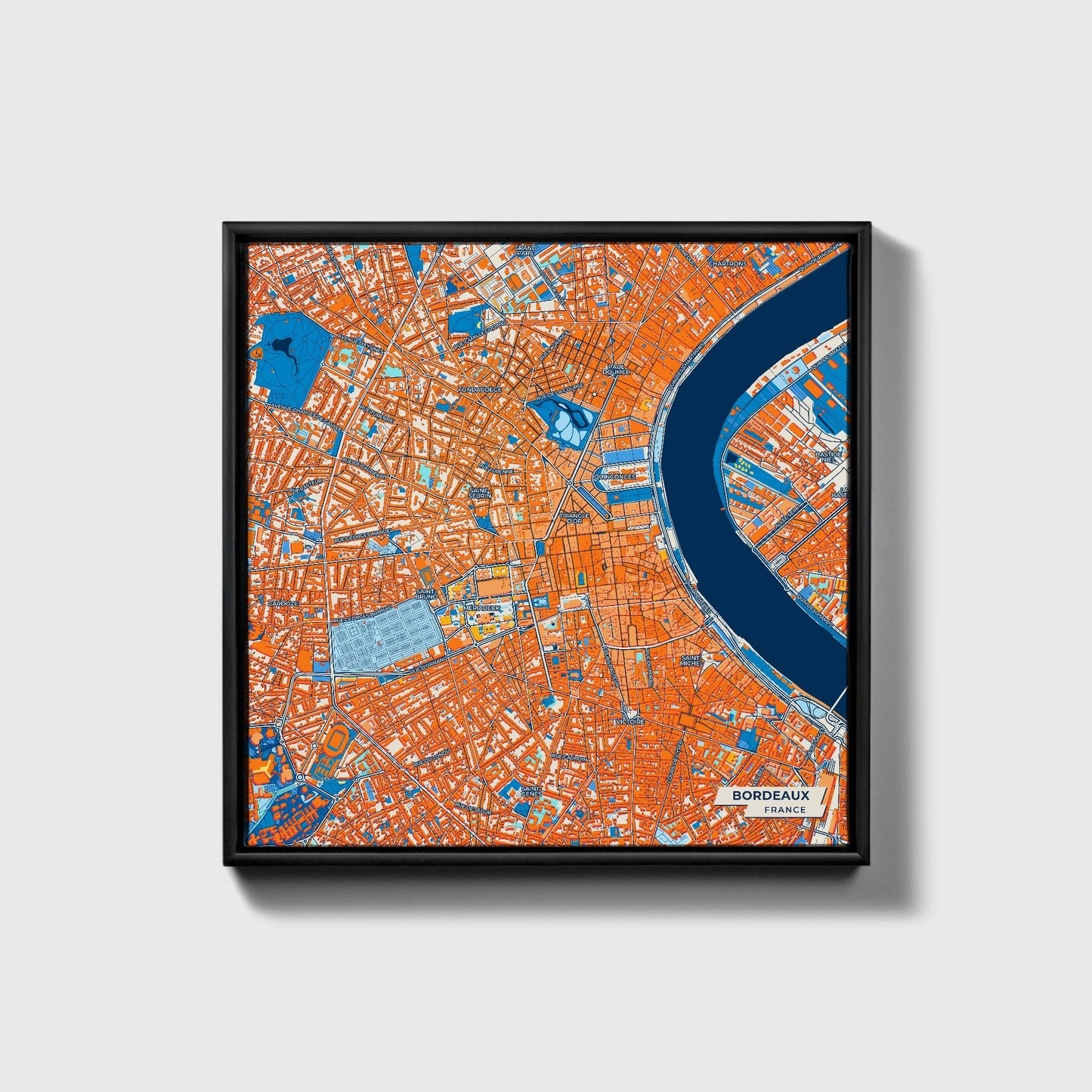 Bordeaux France Colorful City Map Canvas Print • Black Framed