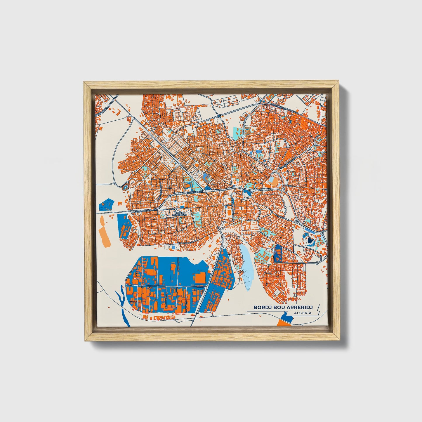 Bordj Bou Arreridj Algeria Colorful City Map Canvas Print • Natural Wooden Framed
