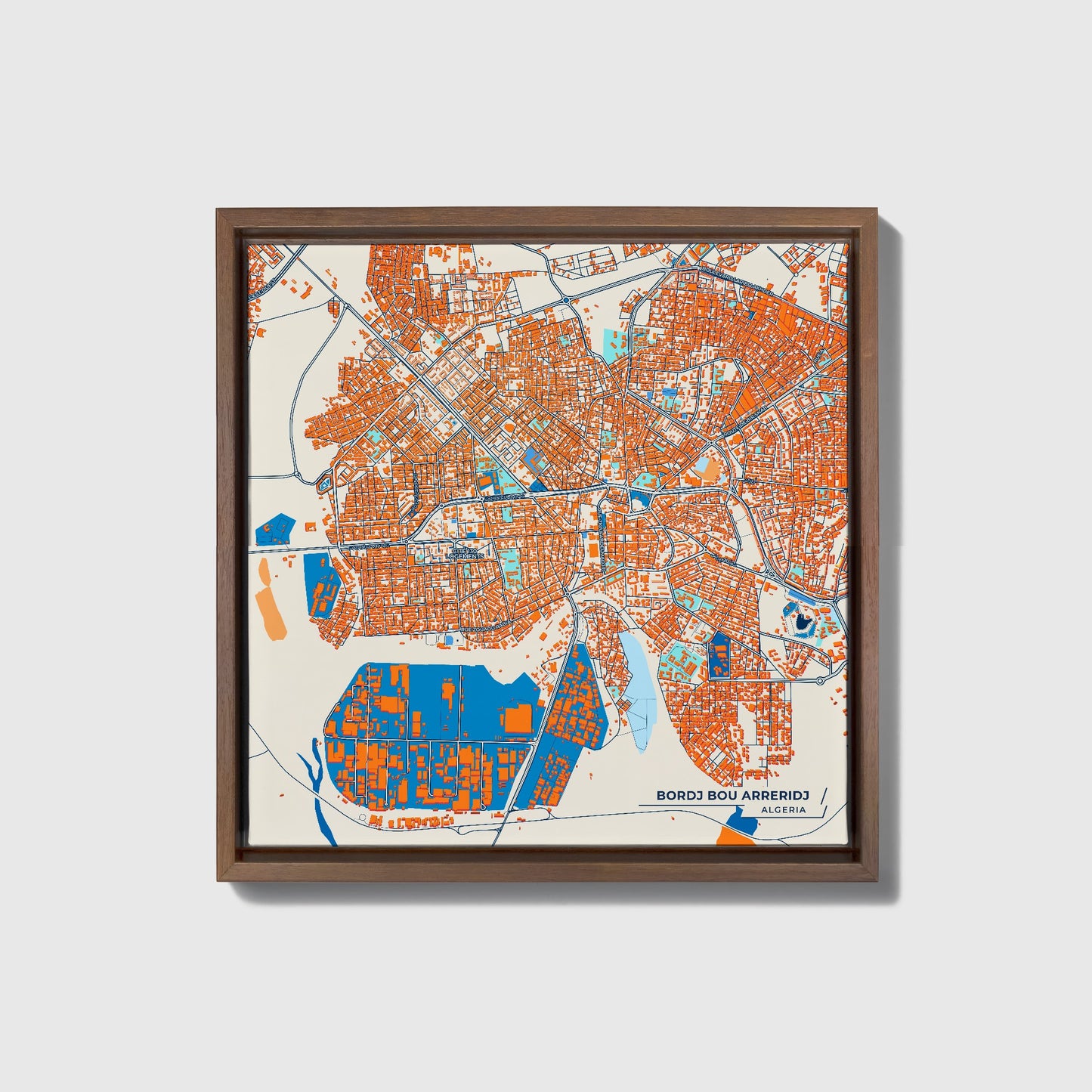 Bordj Bou Arreridj Algeria Colorful City Map Canvas Print • Dark Wooden Framed