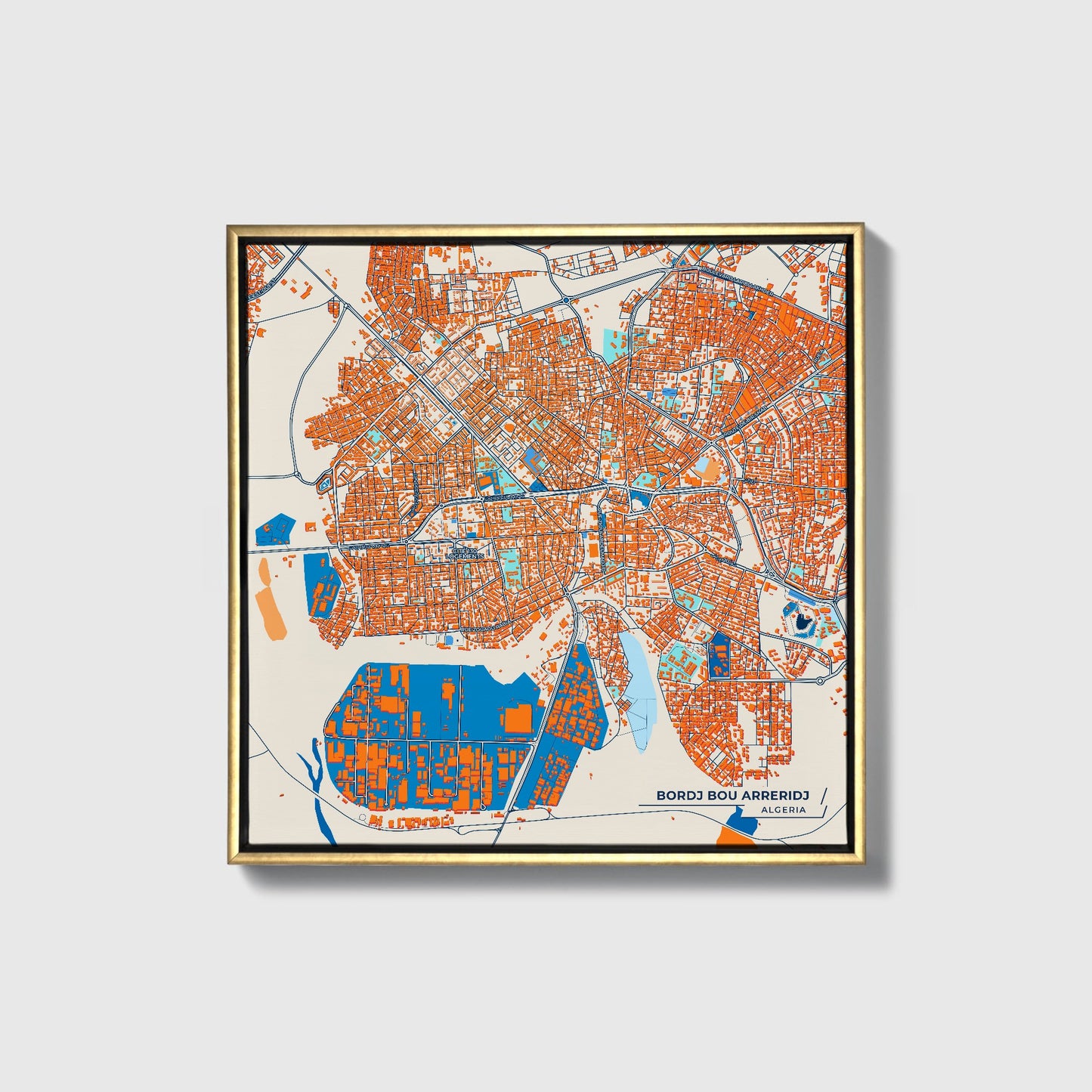 Bordj Bou Arreridj Algeria Colorful City Map Canvas Print • Gold Framed